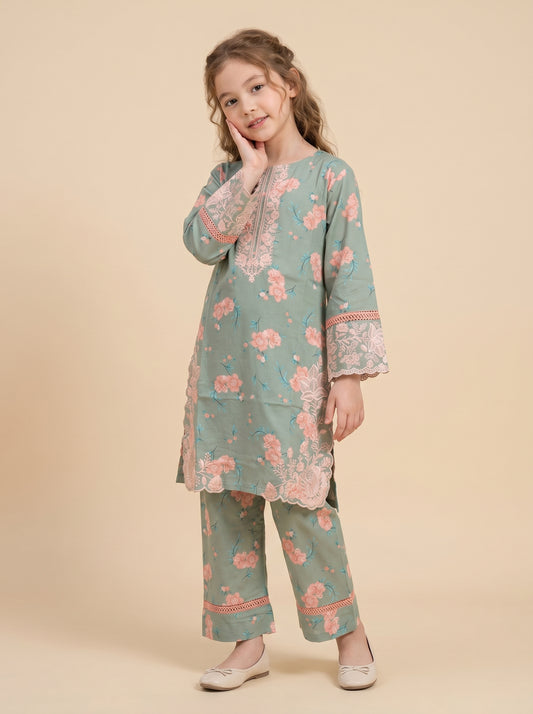 Cotton Printed Kurti Set 1573 Green