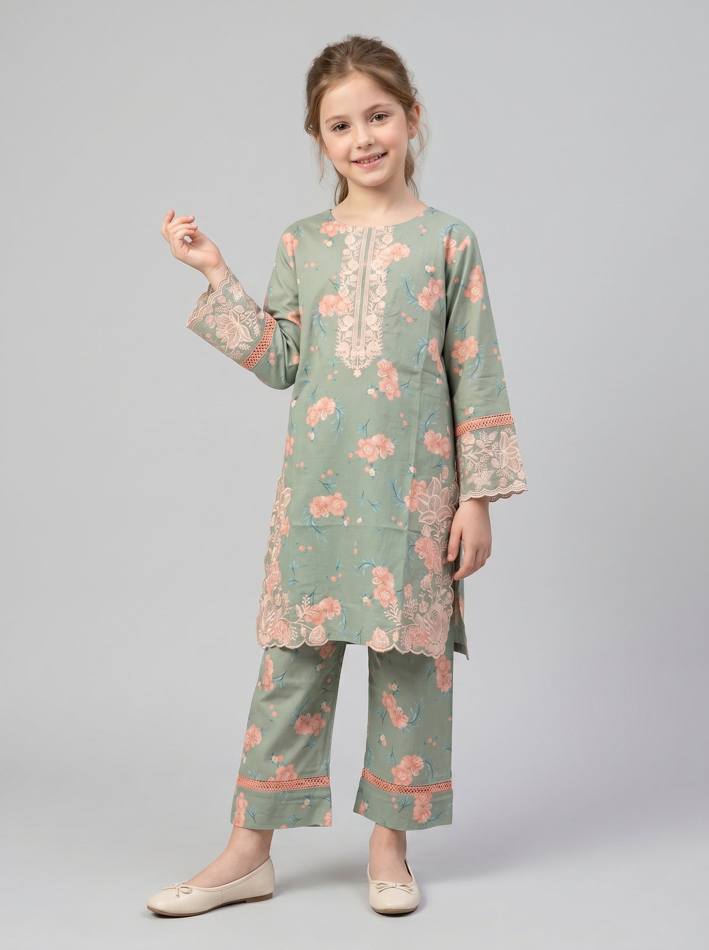 Cotton Printed Kurti Set 1573 Green
