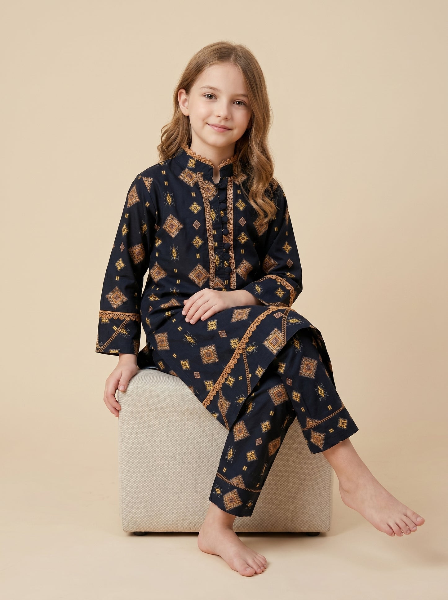 Cotton Printed Cord Set 1575 Navy Blue