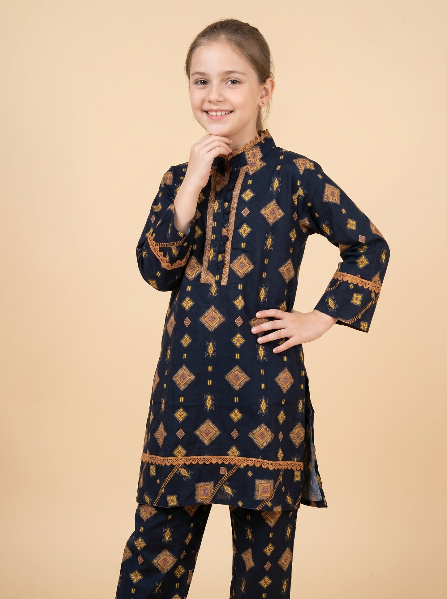 Cotton Printed Cord Set 1575 Navy Blue