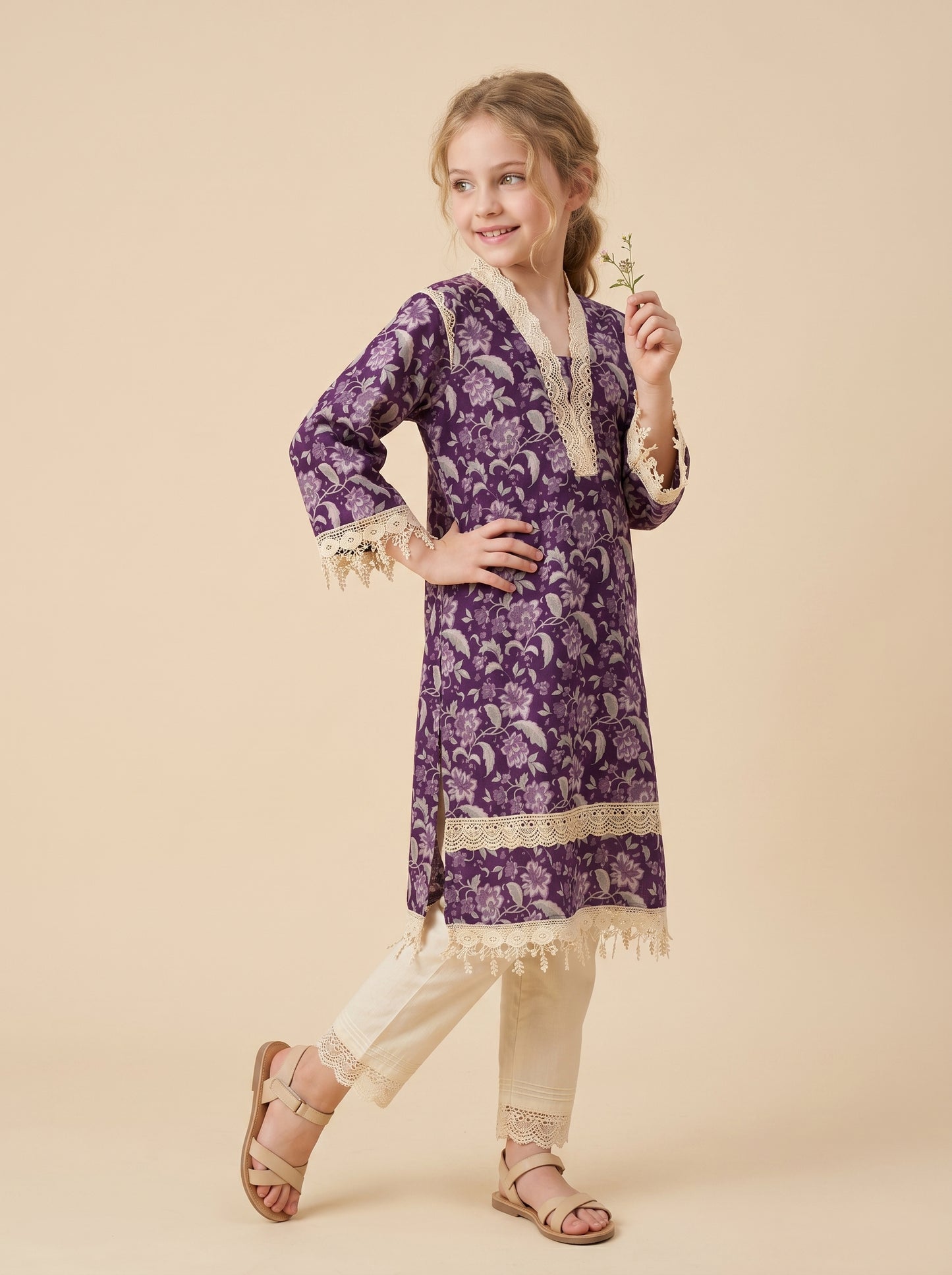 Cotton Printed Kurti Set 1576 Purple