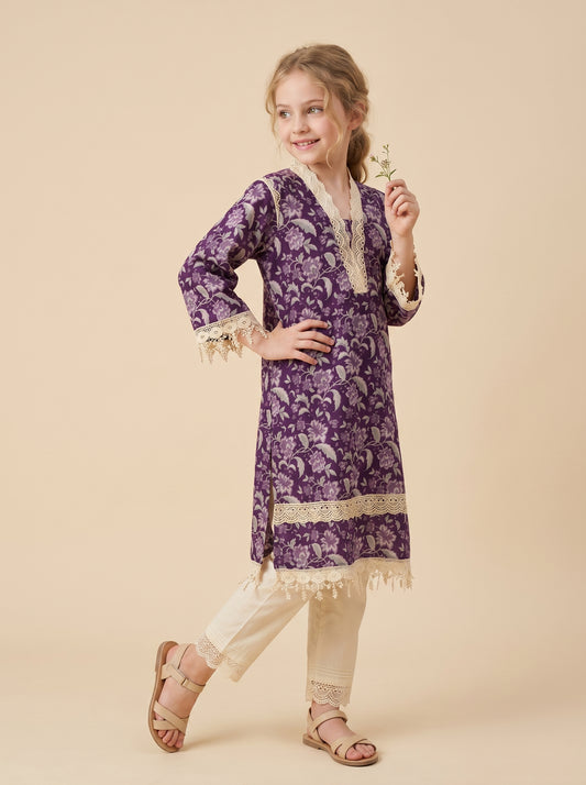 Cotton Printed Kurti Set 1576 Purple
