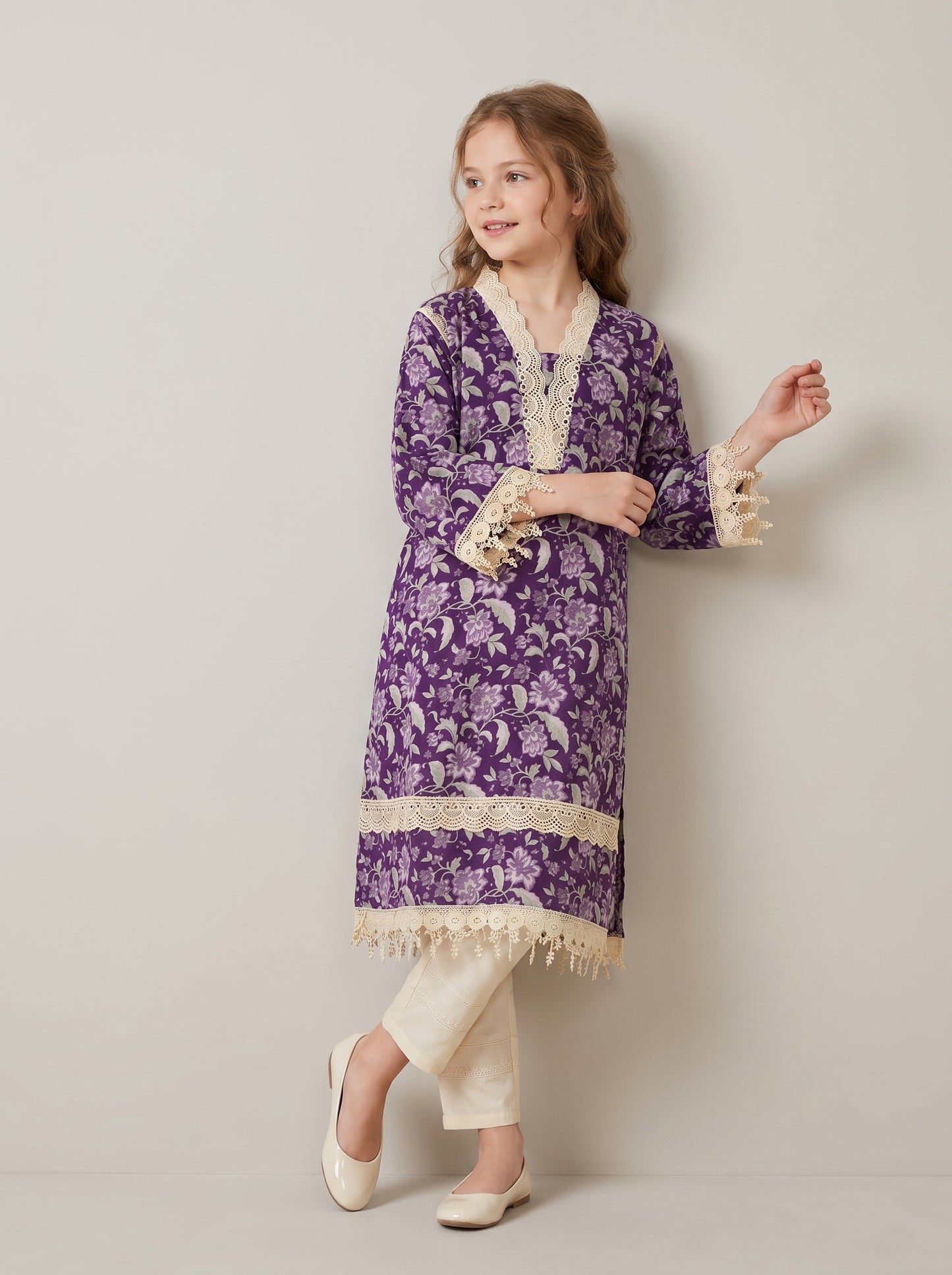 Cotton Printed Kurti Set 1576 Purple