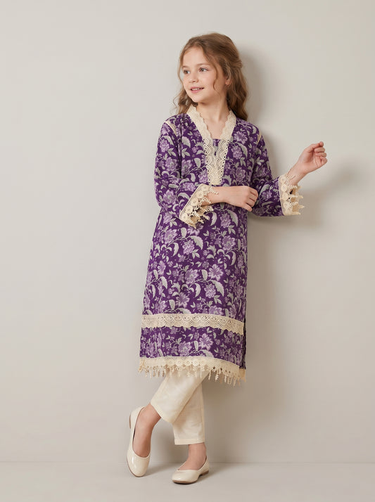 Cotton Printed Kurti Set 1576 Purple