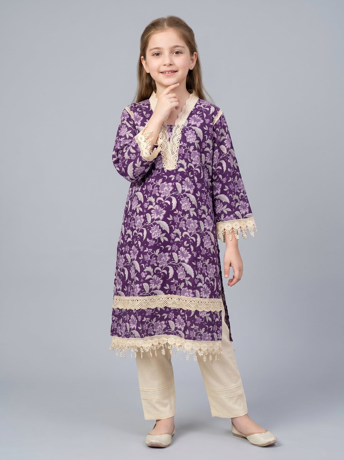 Cotton Printed Kurti Set 1576 Purple