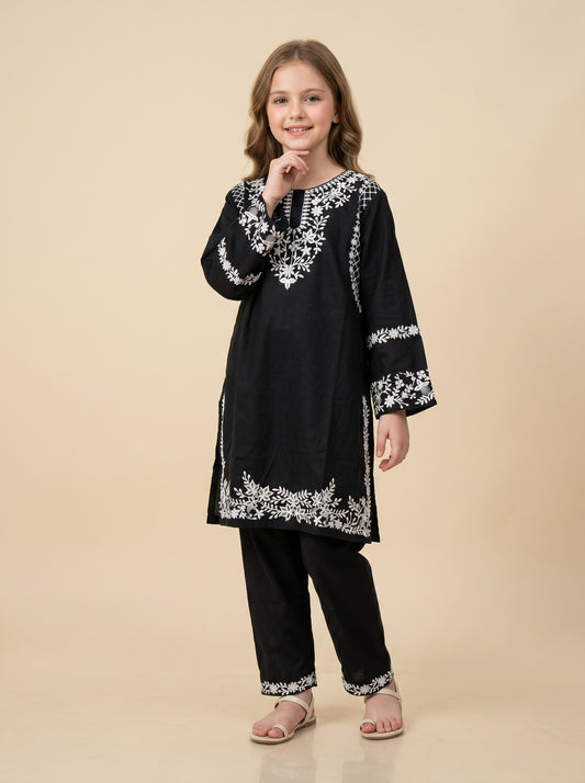 Cotton Embroidery kurti set 1577 Black