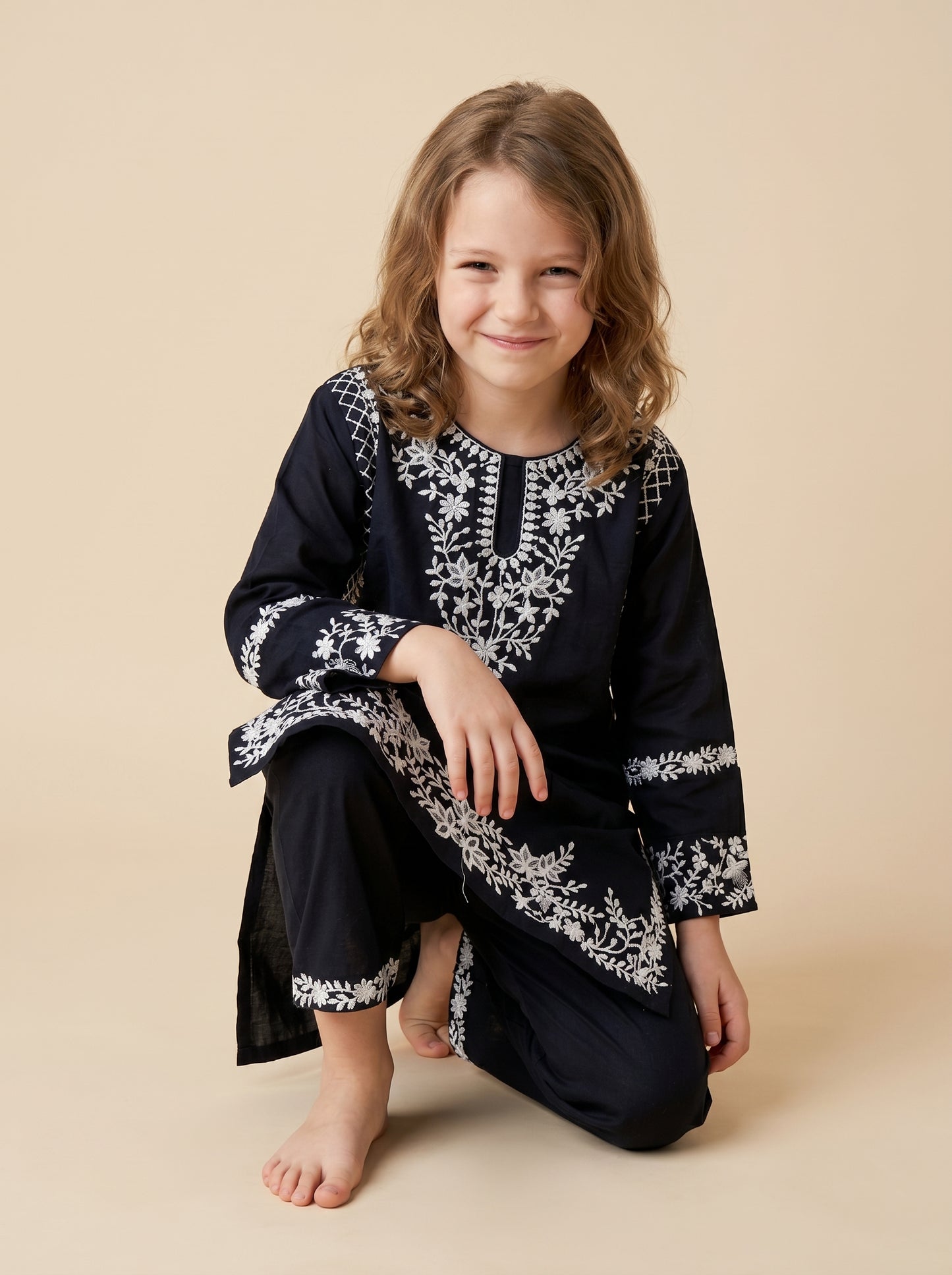 Cotton Embroidery kurti set 1577 Black