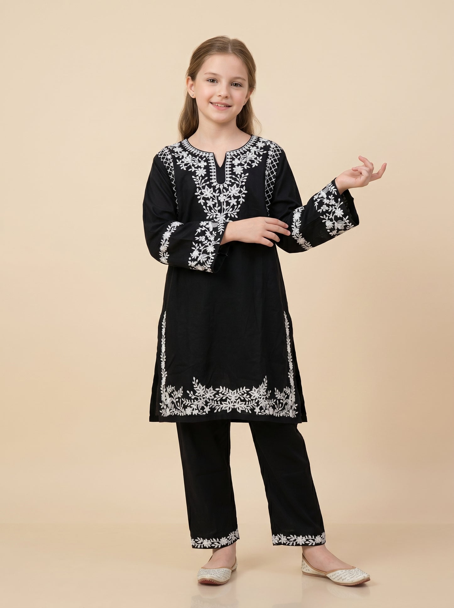 Cotton Embroidery kurti set 1577 Black