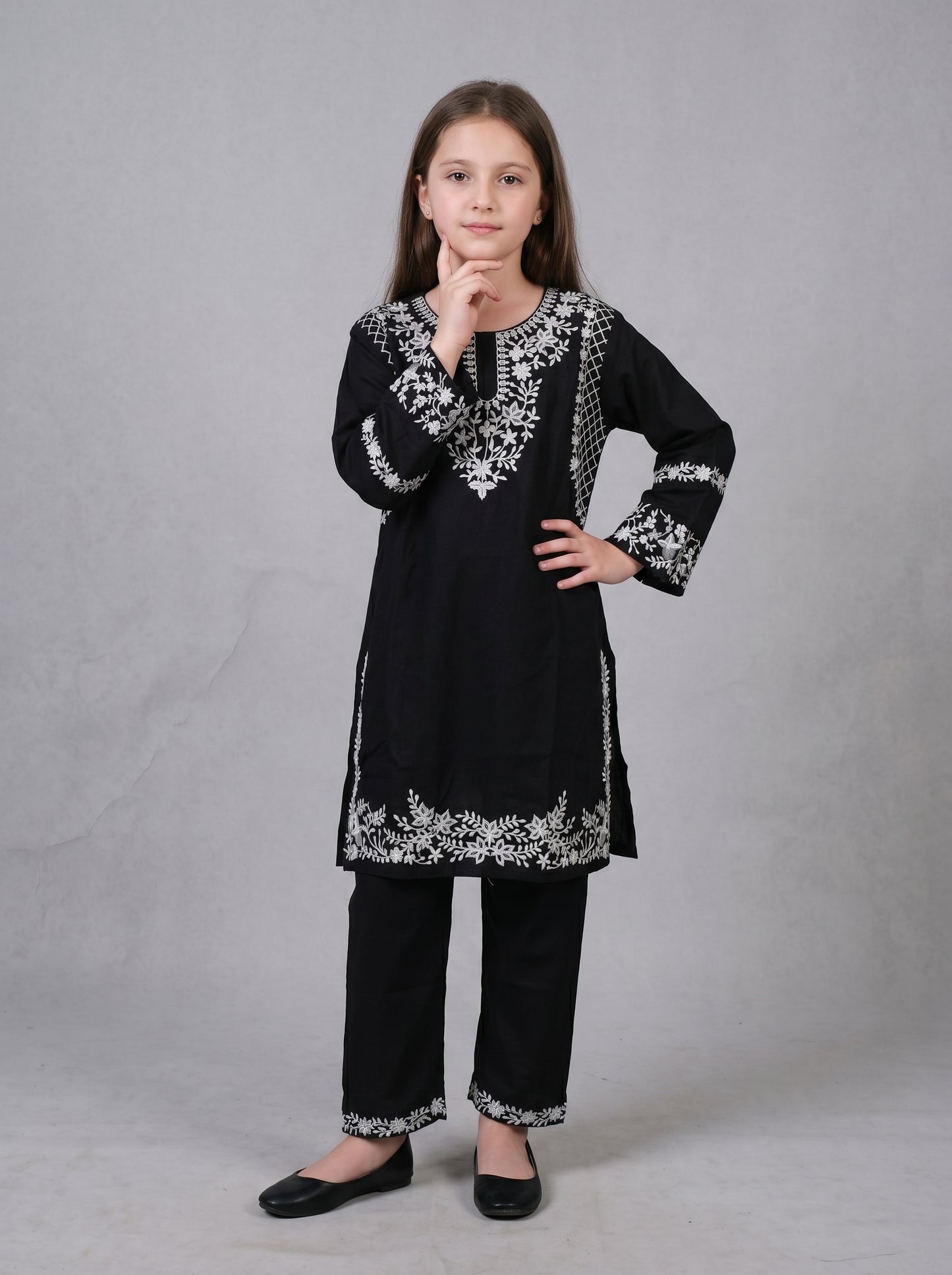 Cotton Embroidery kurti set 1577 Black