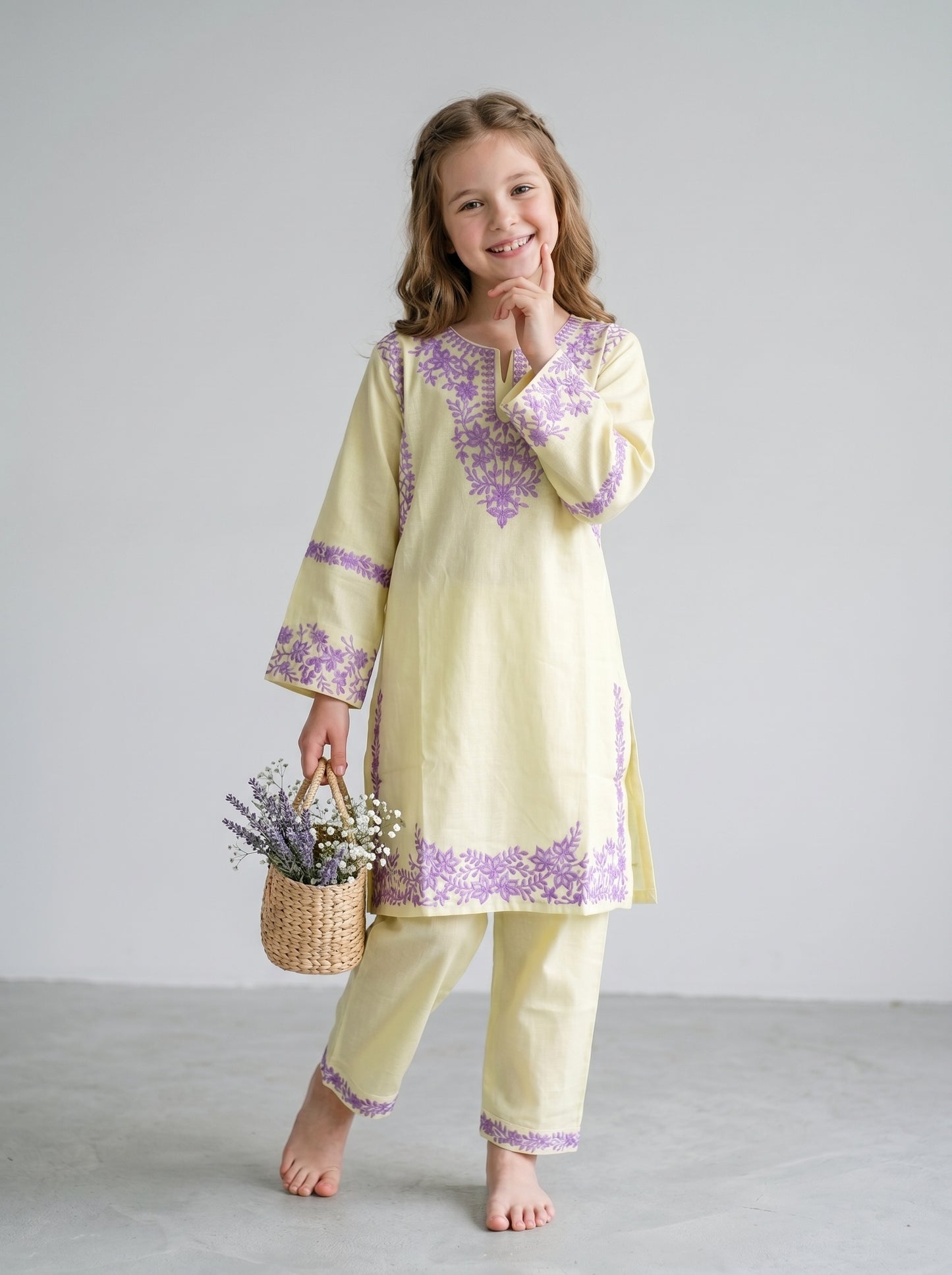 Cotton Embroidery Kurti Set 1578 yellow
