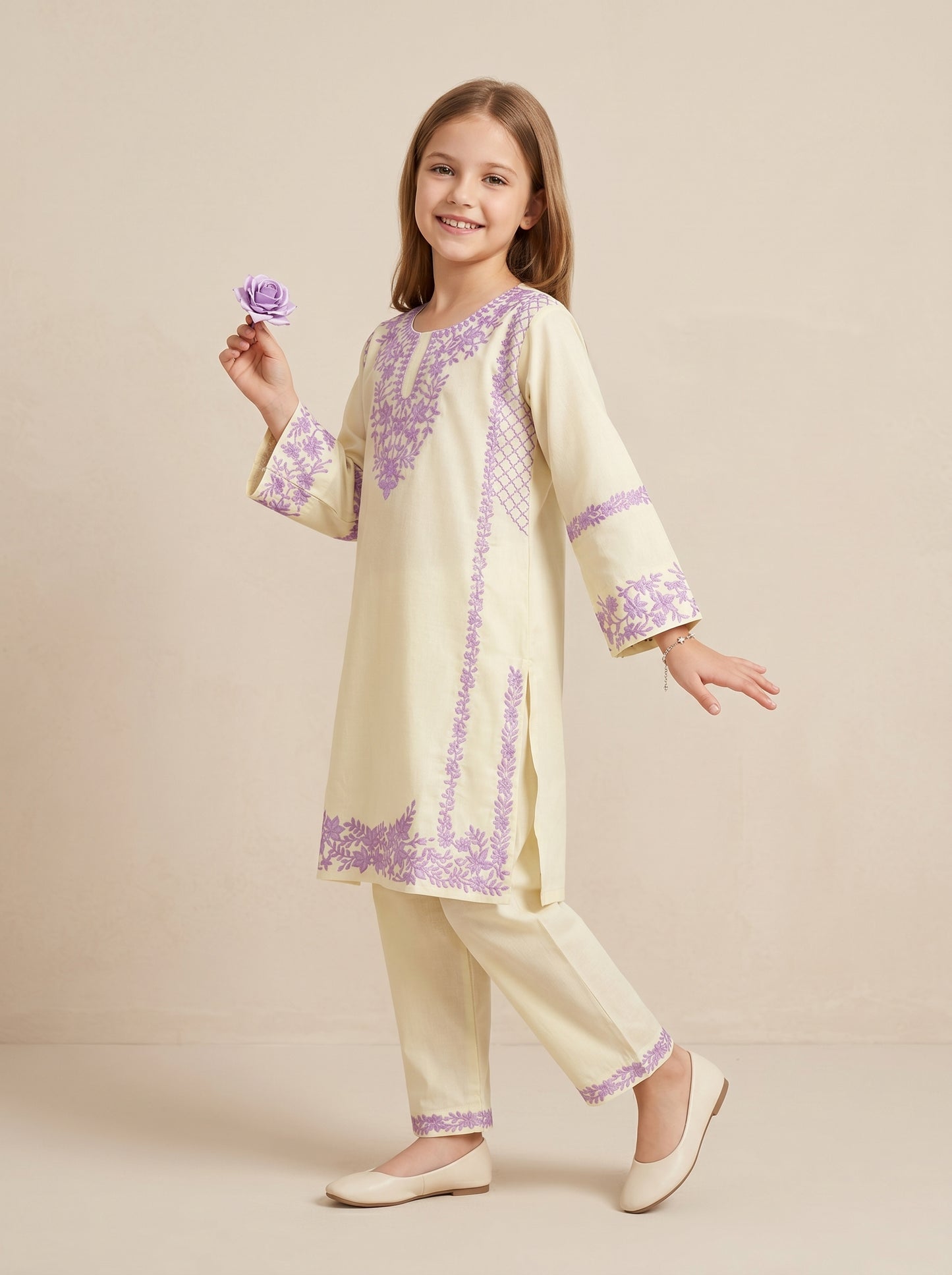 Cotton Embroidery Kurti Set 1578 yellow