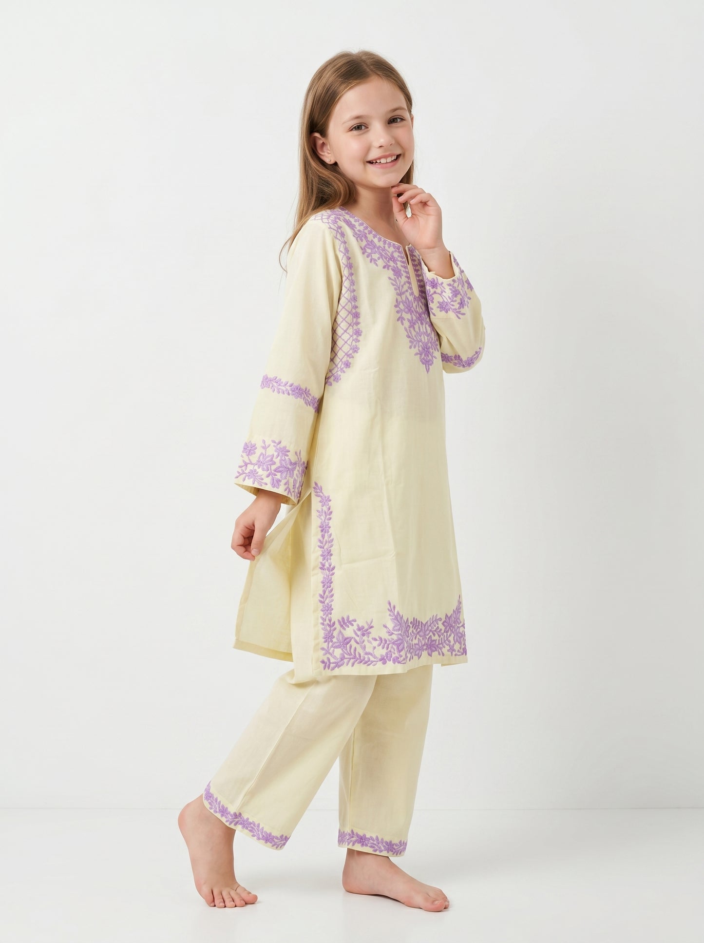Cotton Embroidery Kurti Set 1578 yellow