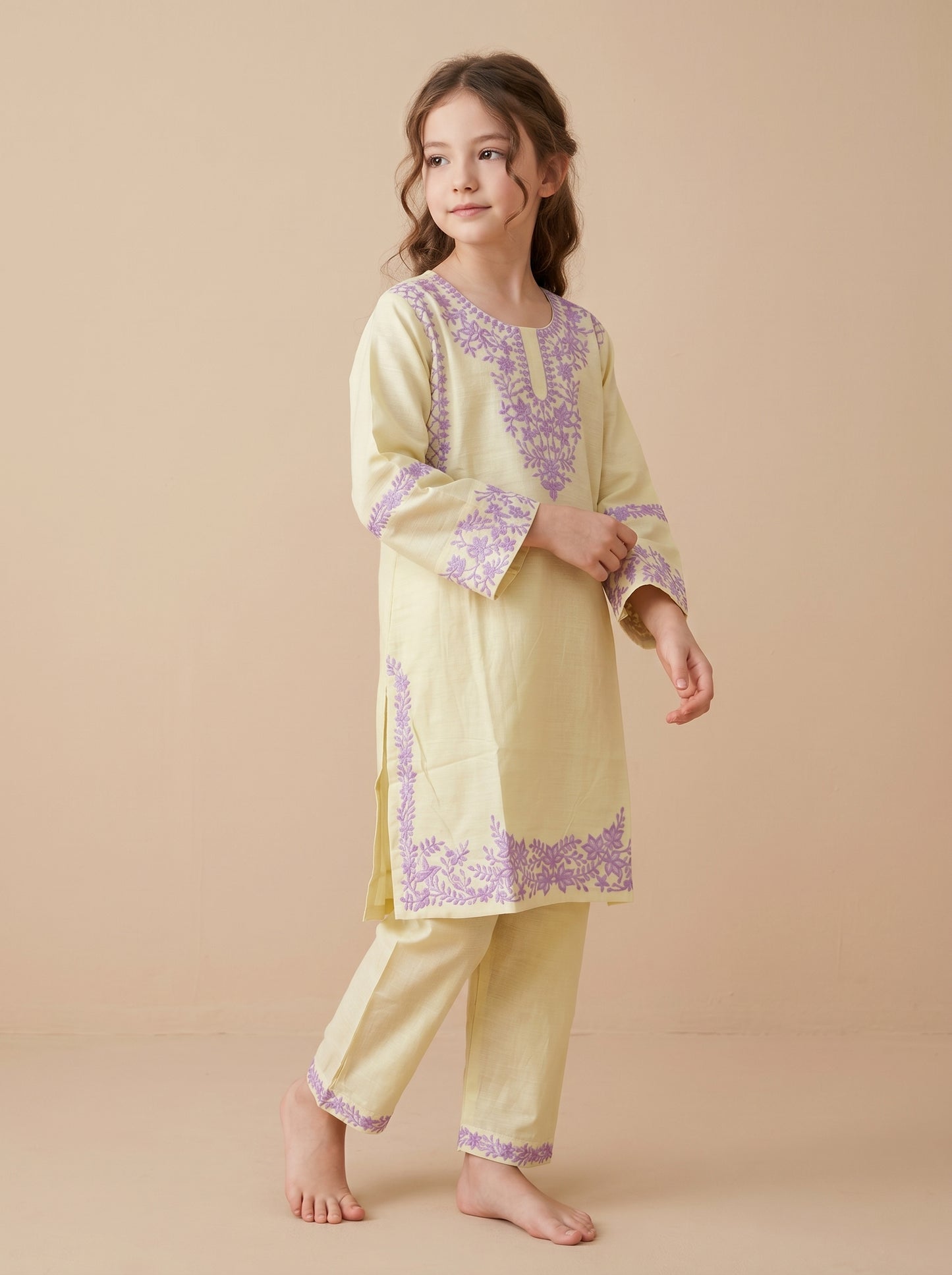 Cotton Embroidery Kurti Set 1578 yellow
