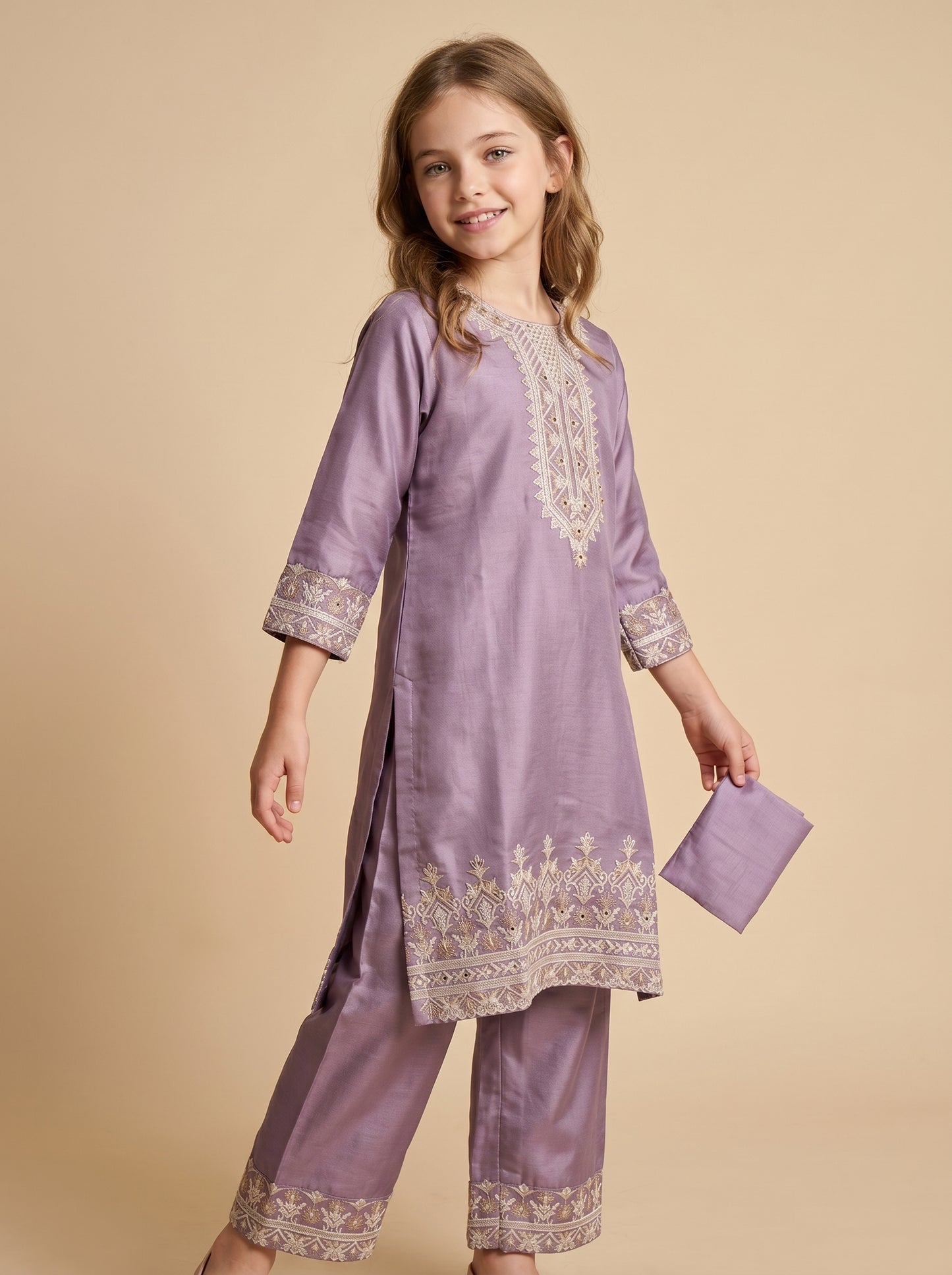 Georgette Embroidery Kurti set 1580 Purple