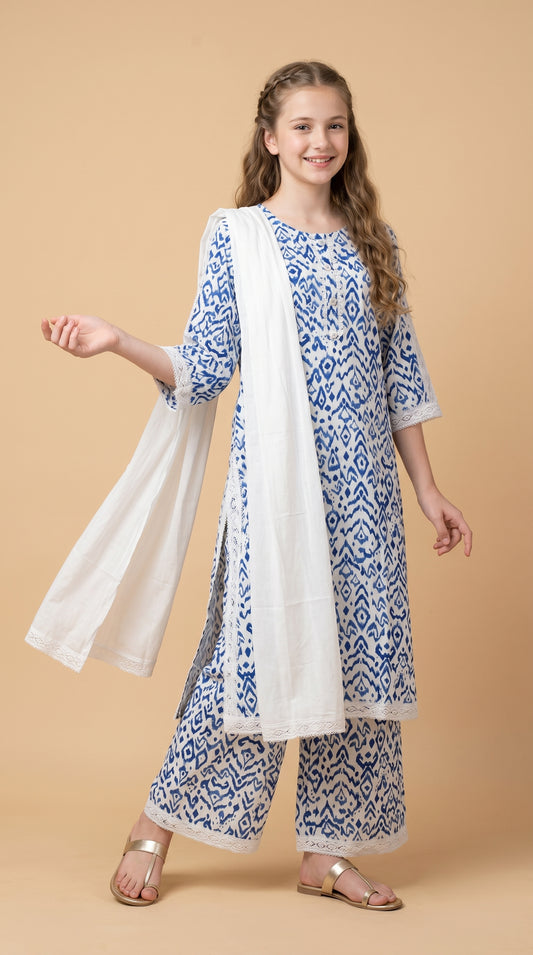 Cotton Printed Kurti Set 1582 Blue