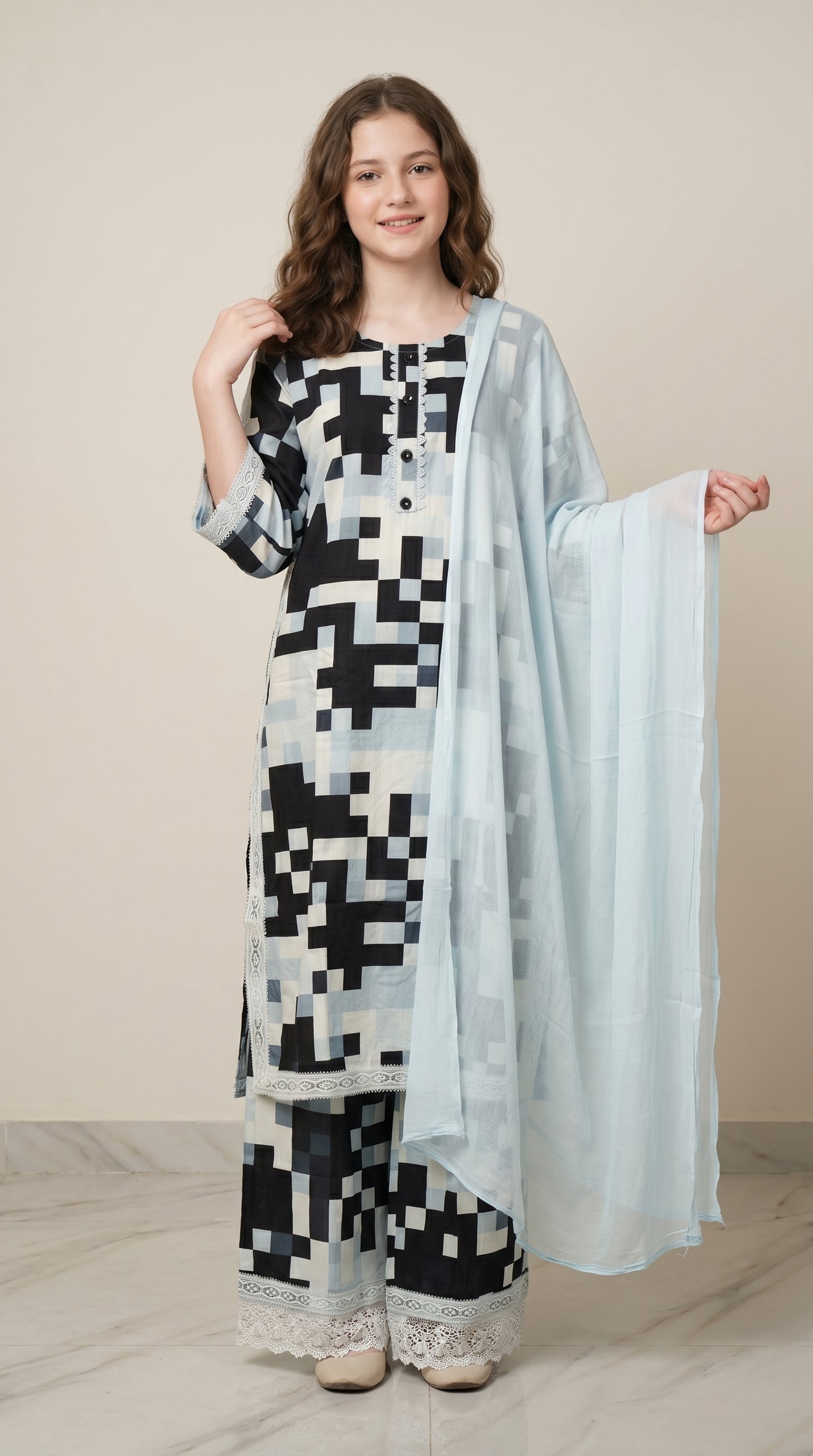 Cotton Printed Kurti Set 1583 Black