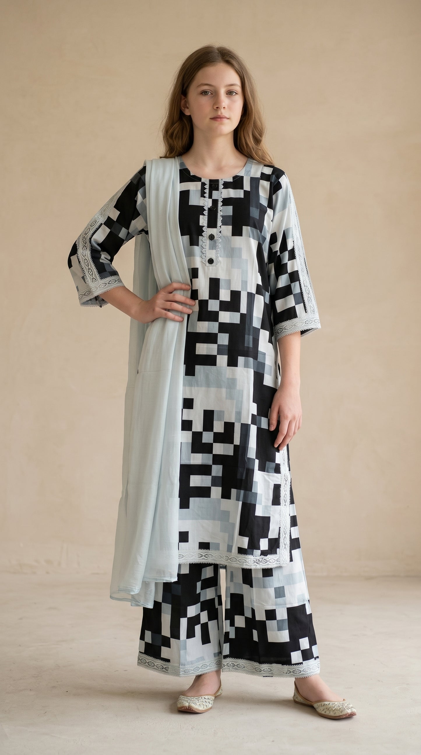 Cotton Printed Kurti Set 1583 Black