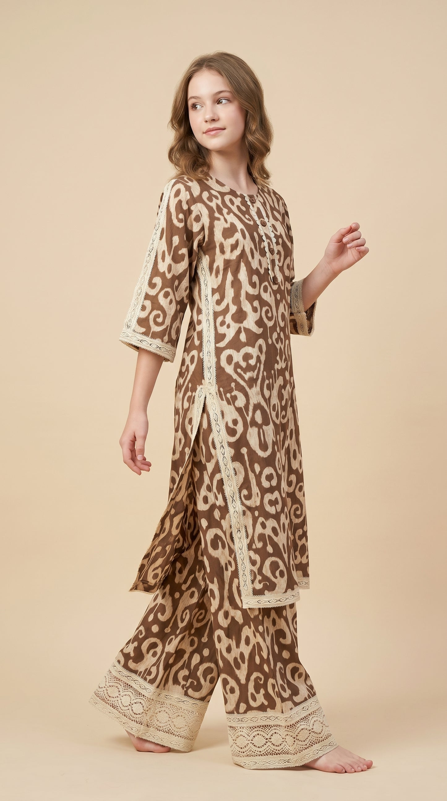 Cotton Printed Kurti Set 1585 Brown