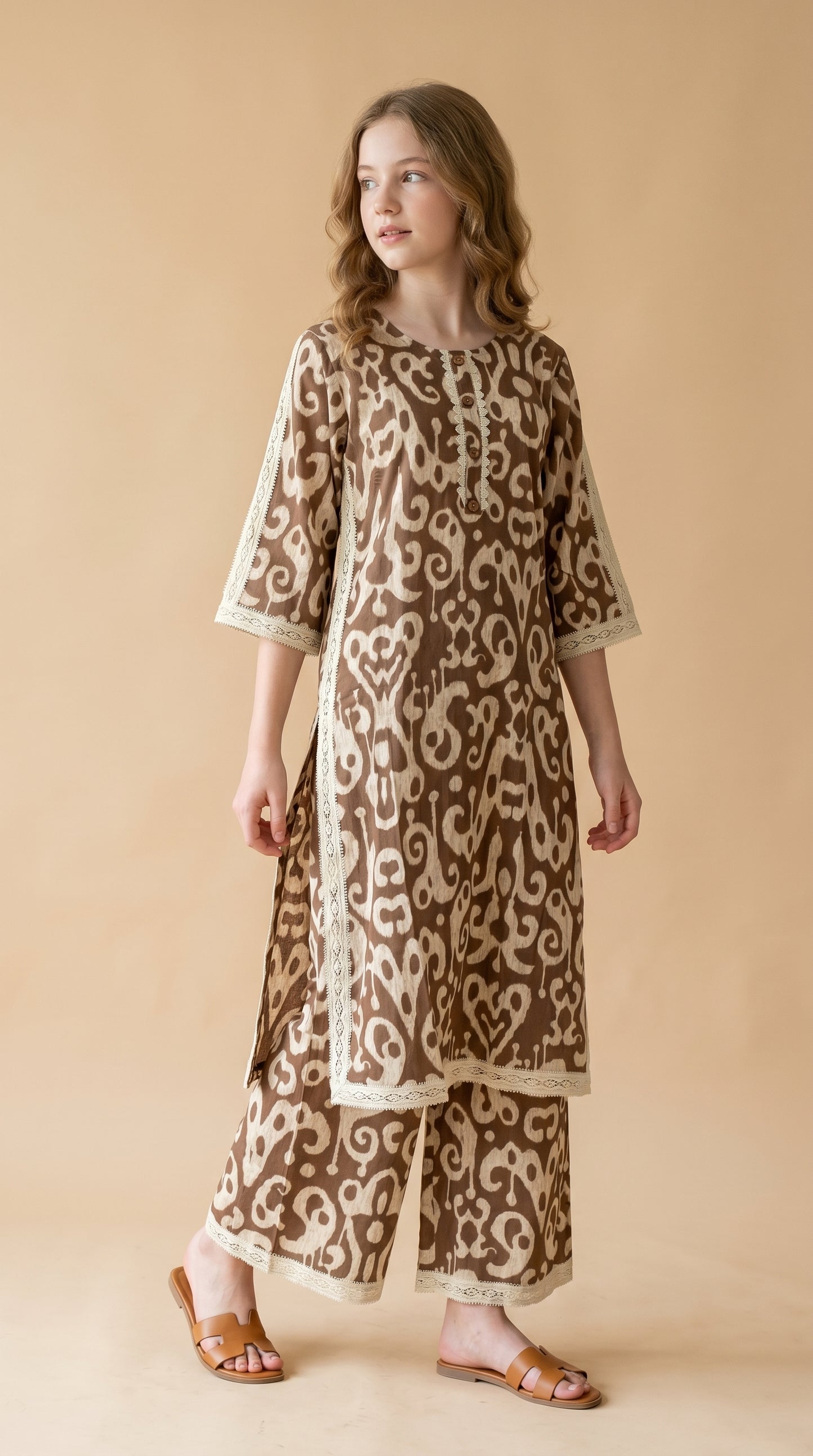 Cotton Printed Kurti Set 1585 Brown