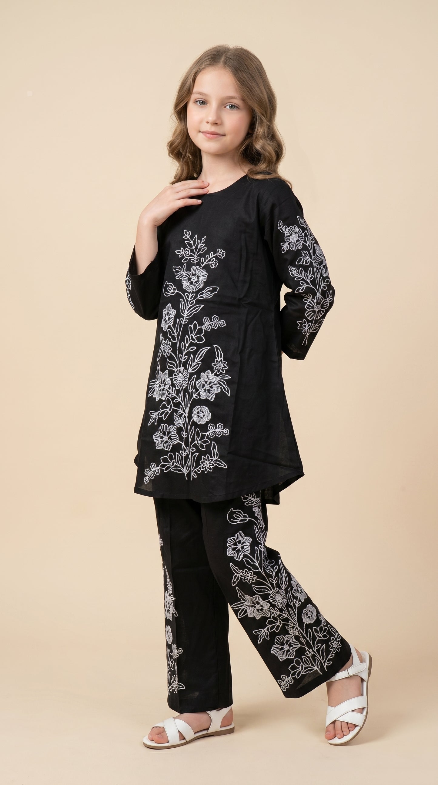 Cotton Embroidery Frock Set 1587 Black