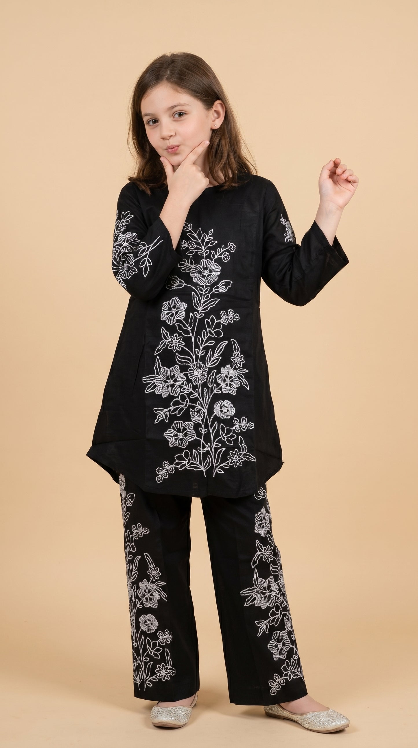 Cotton Embroidery Frock Set 1587 Black