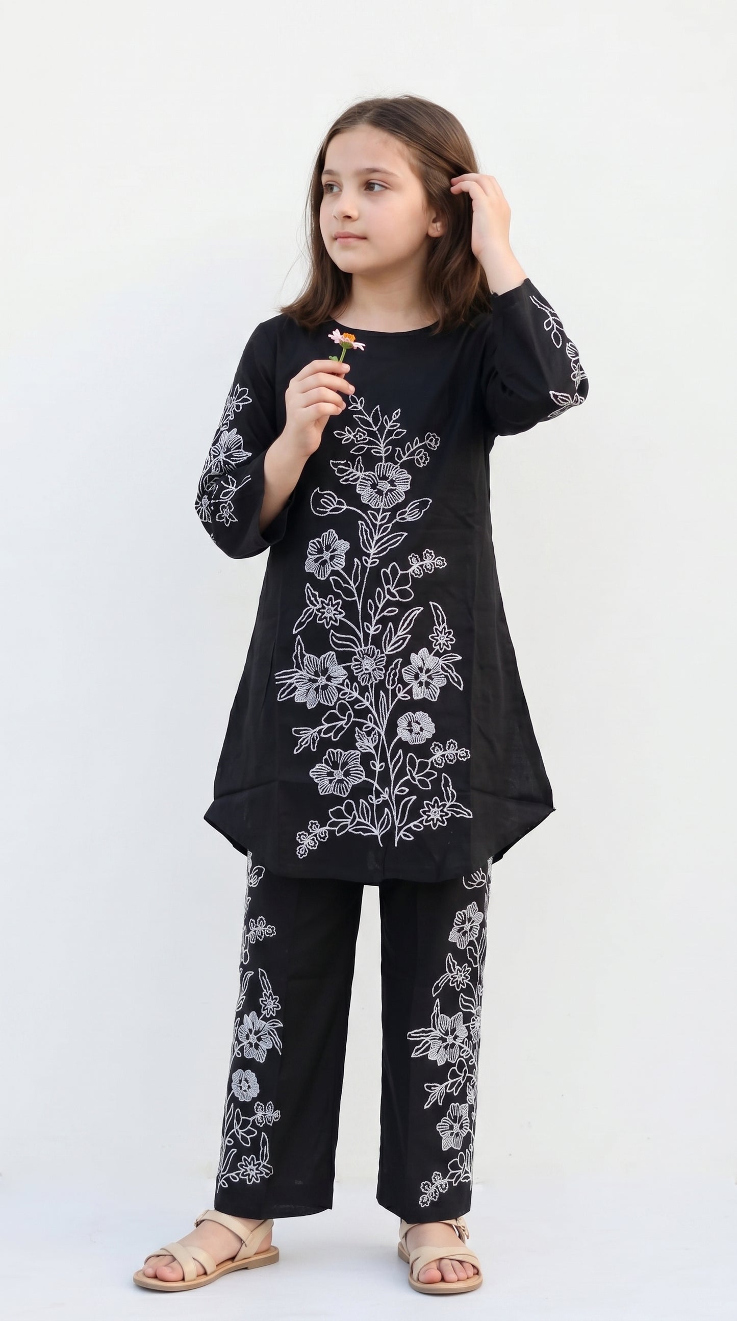 Cotton Embroidery Frock Set 1587 Black