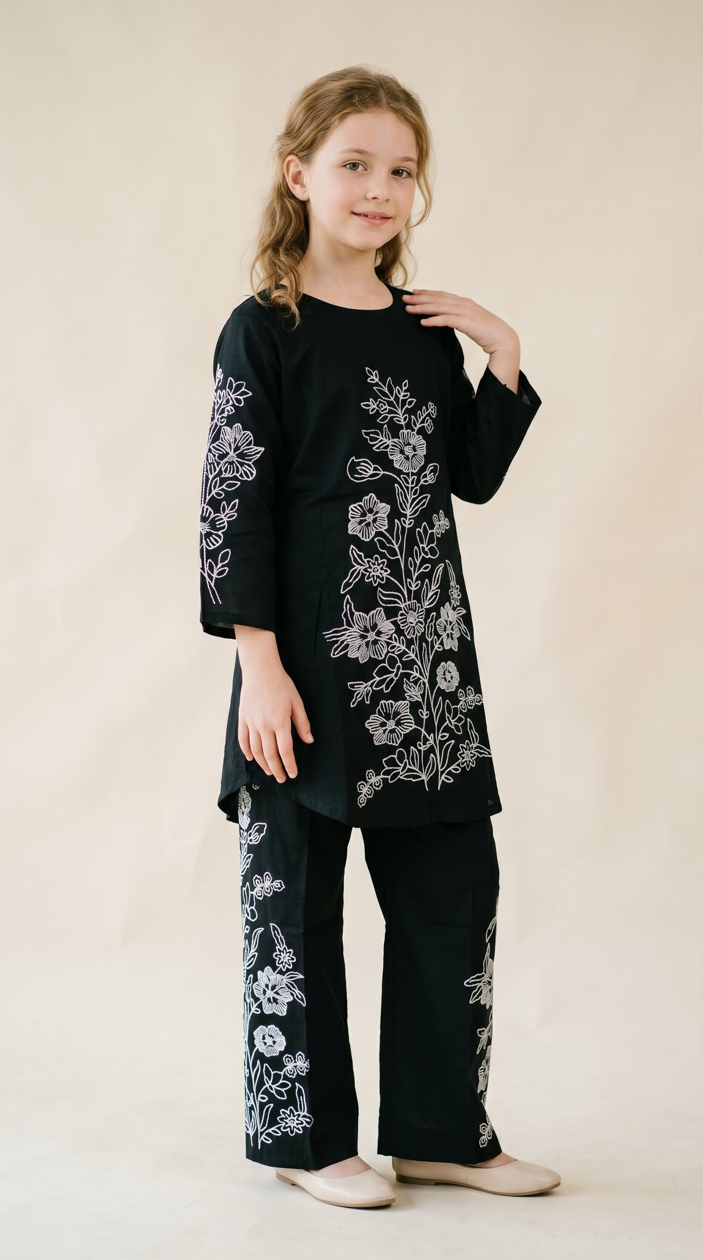 Cotton Embroidery Frock Set 1587 Black