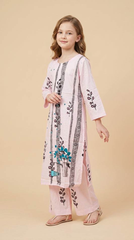 Cotton Printed Kurti Set 1588 Pink