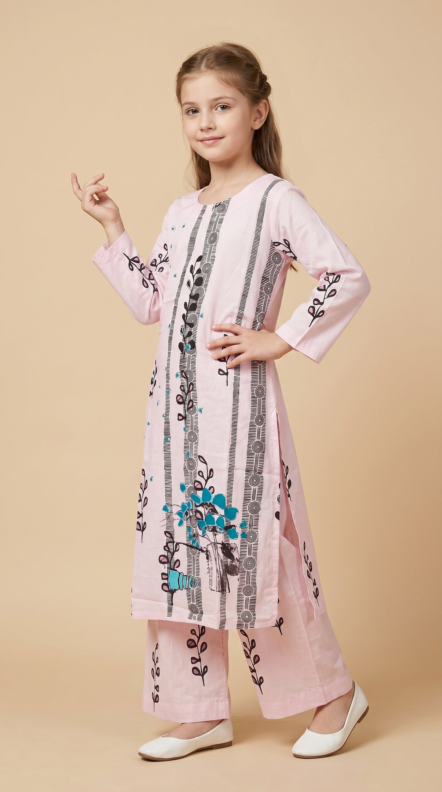 Cotton Printed Kurti Set 1588 Pink