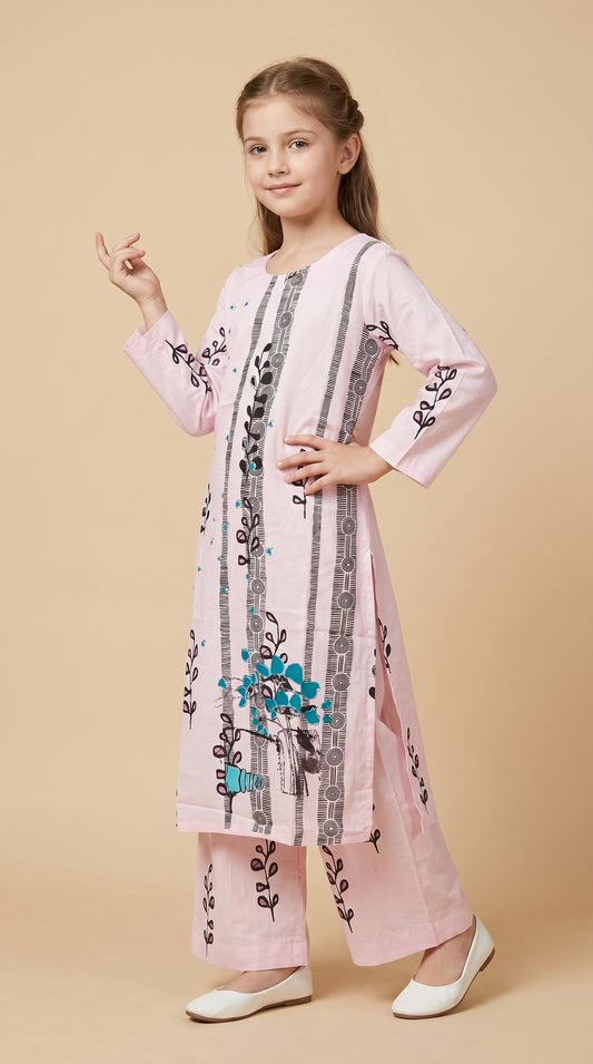 Cotton Printed Kurti Set 1588 Pink