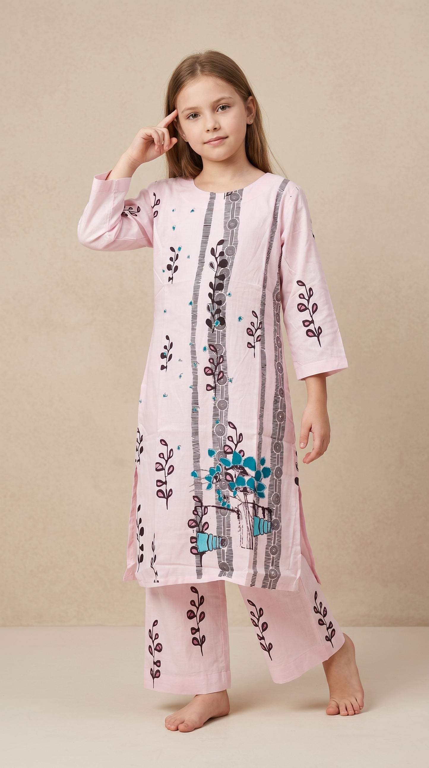 Cotton Printed Kurti Set 1588 Pink