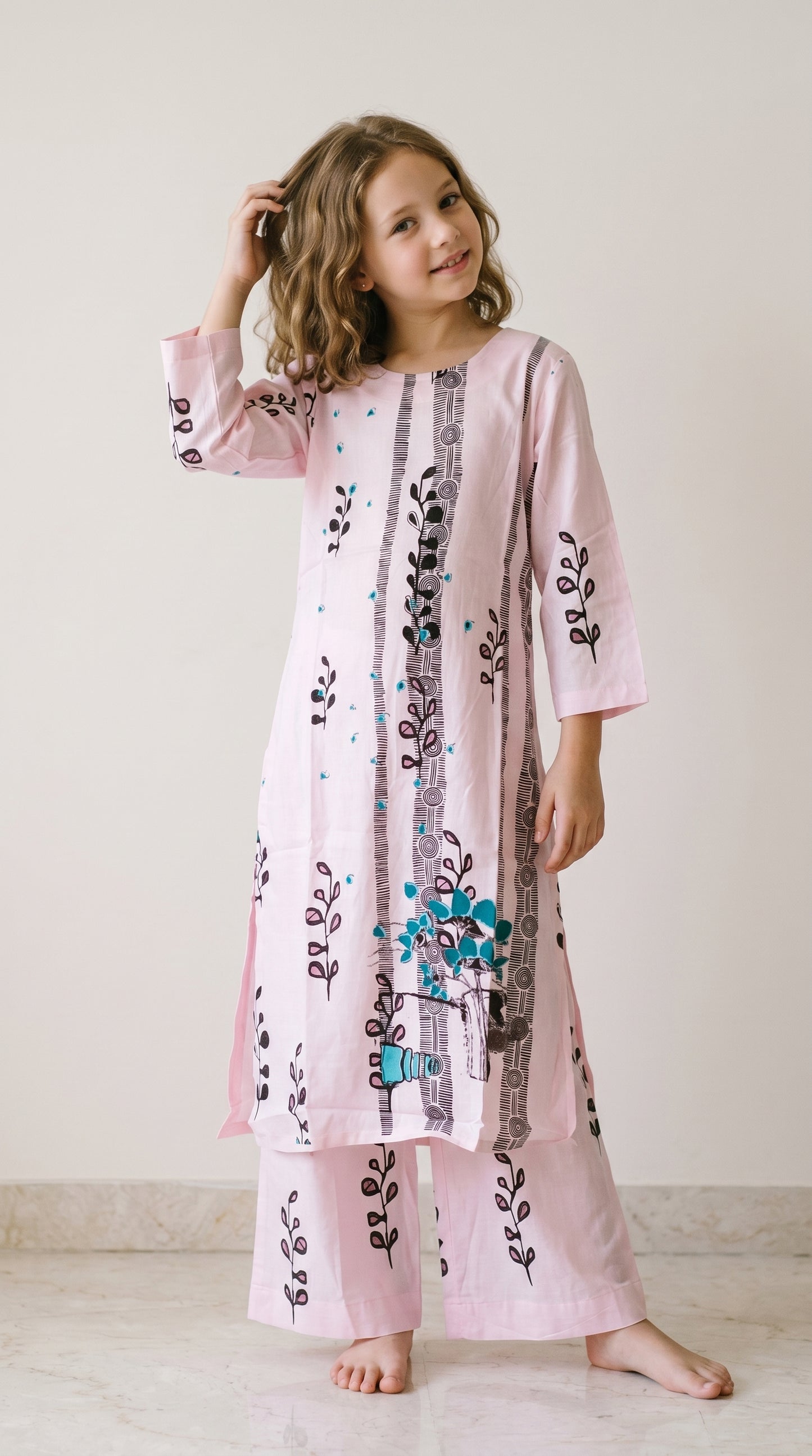 Cotton Printed Kurti Set 1588 Pink