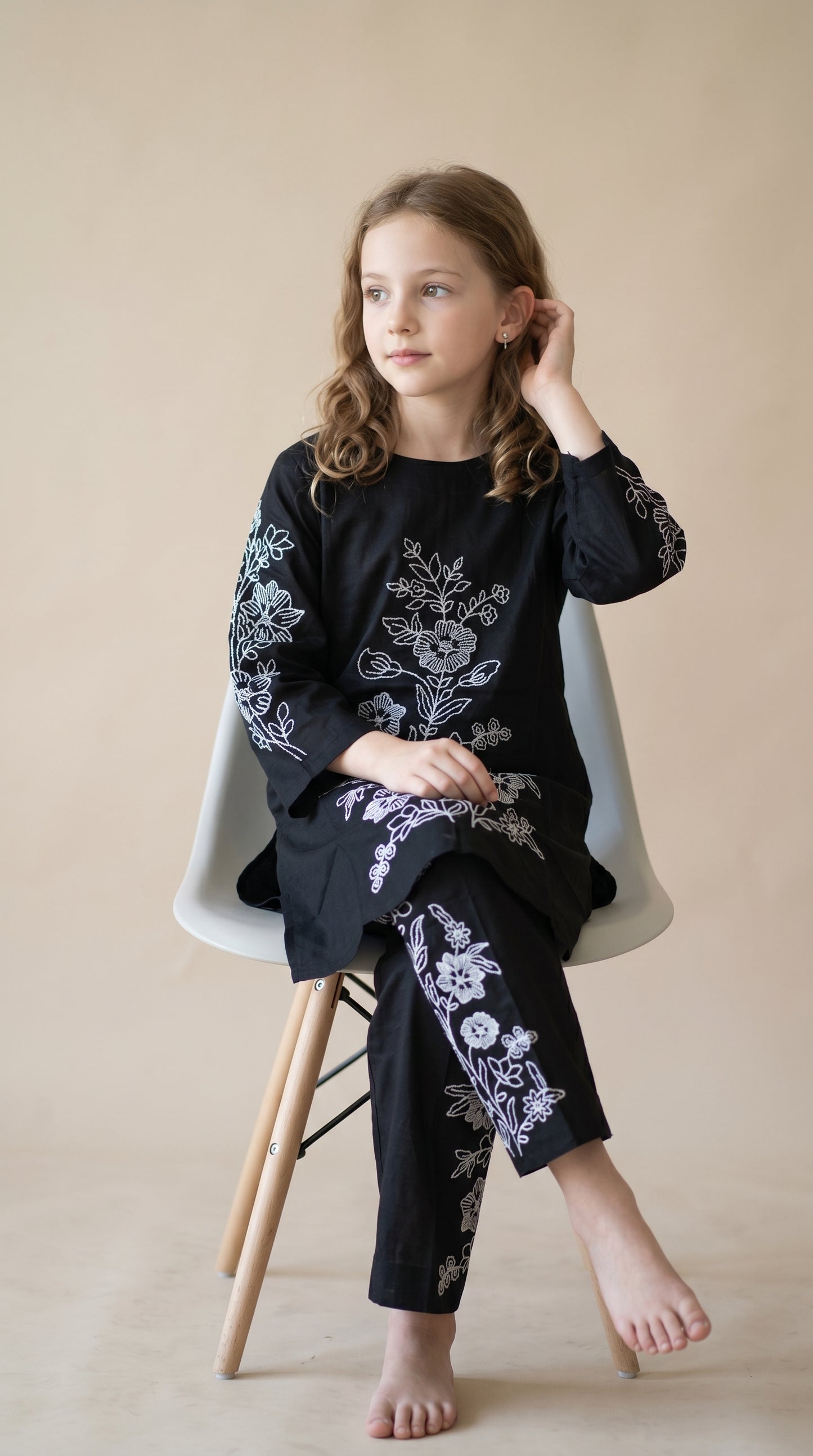 Cotton Embroidery Frock Set 1587 Black