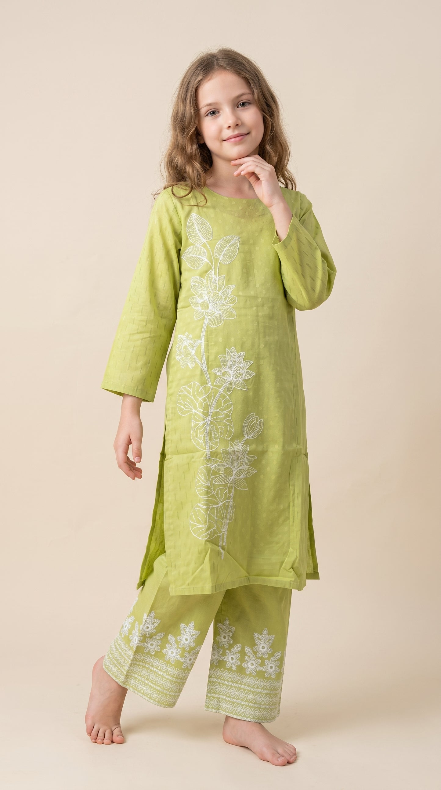 Cotton Embroidery Kurti Set 1590 Green