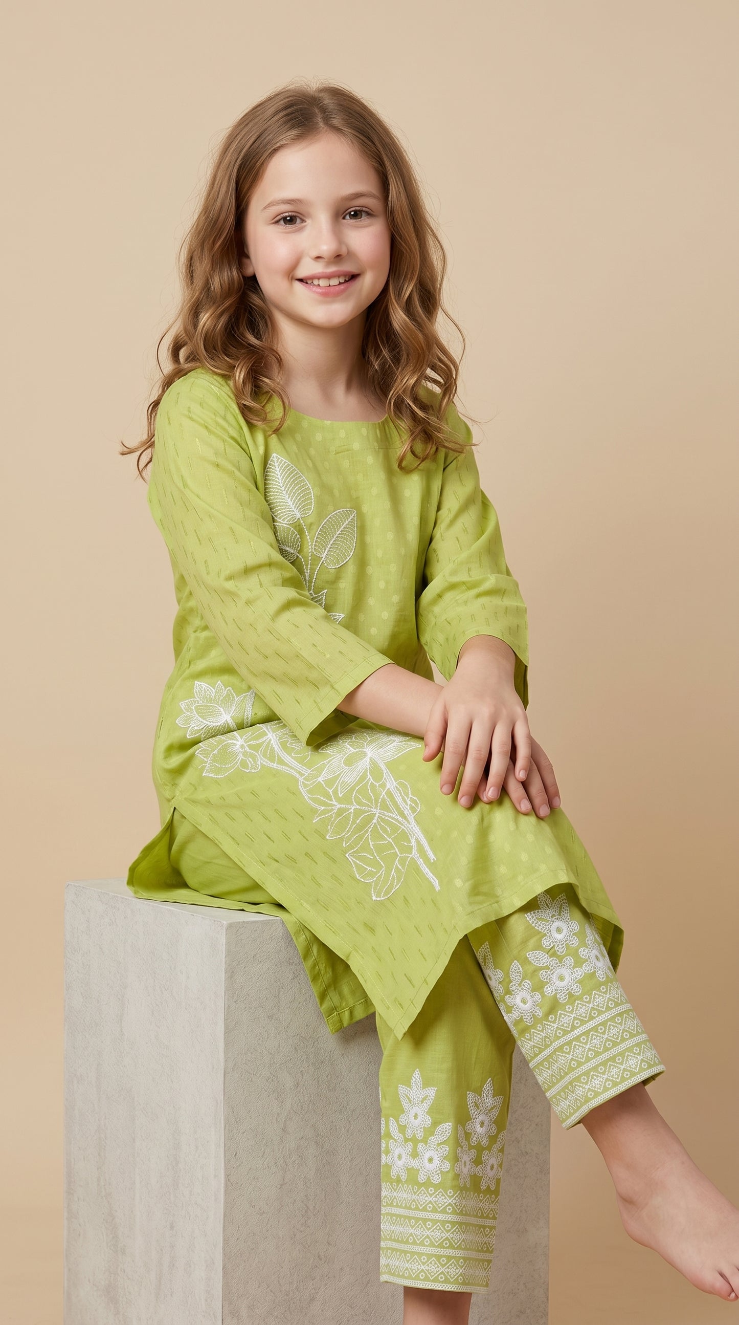 Cotton Embroidery Kurti Set 1590 Green