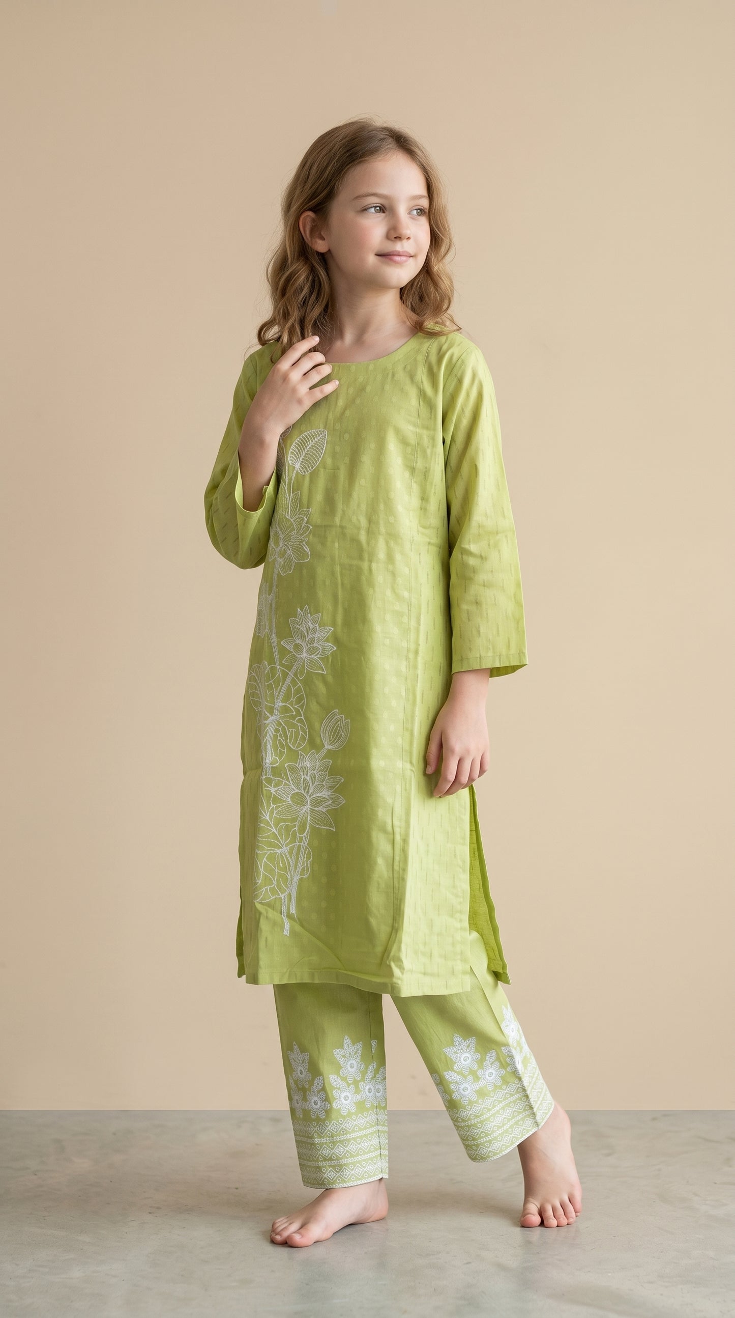Cotton Embroidery Kurti Set 1590 Green