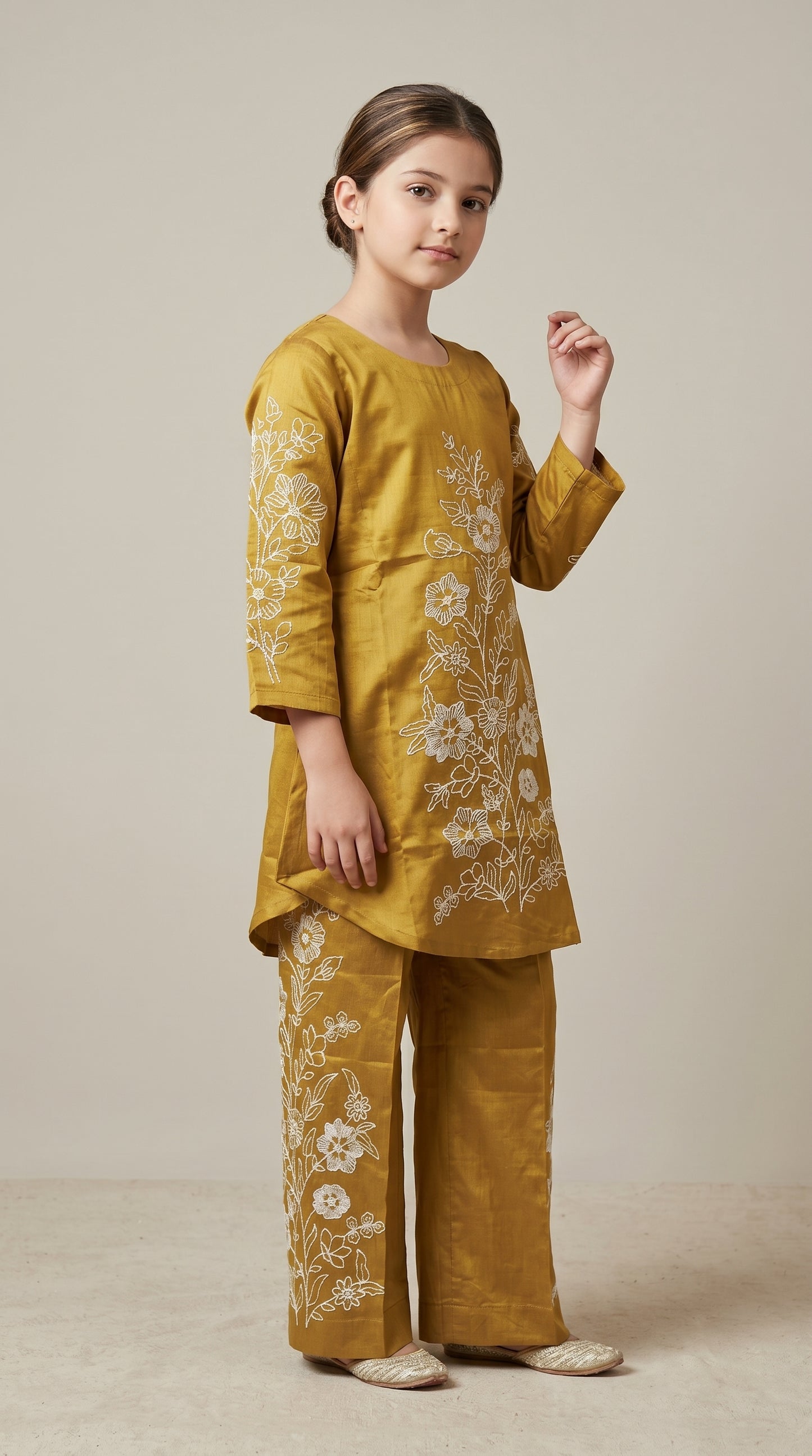Cotton Embroidery Frock Set 1591 Yellow