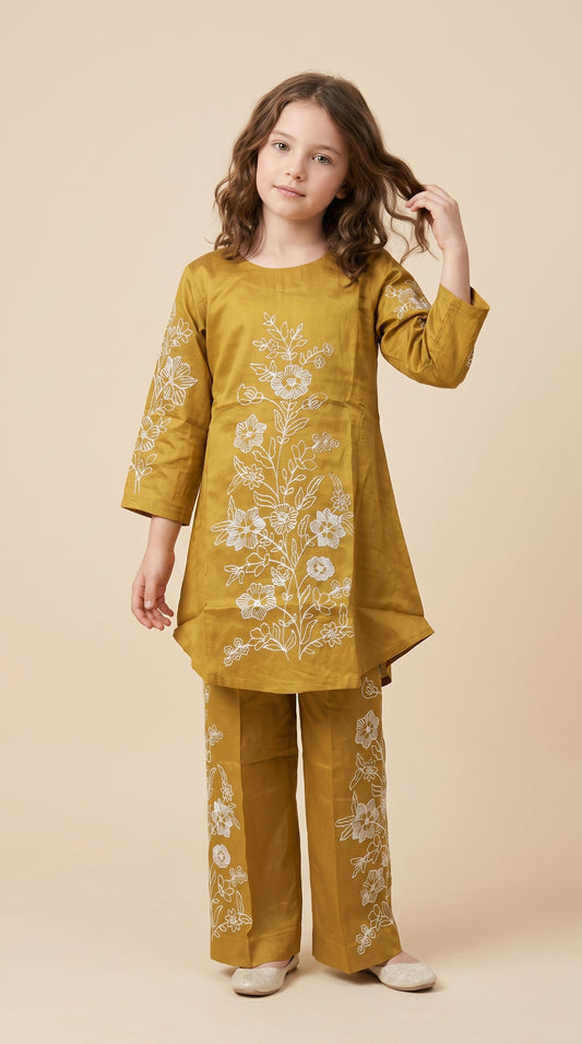 Cotton Embroidery Frock Set 1591 Yellow