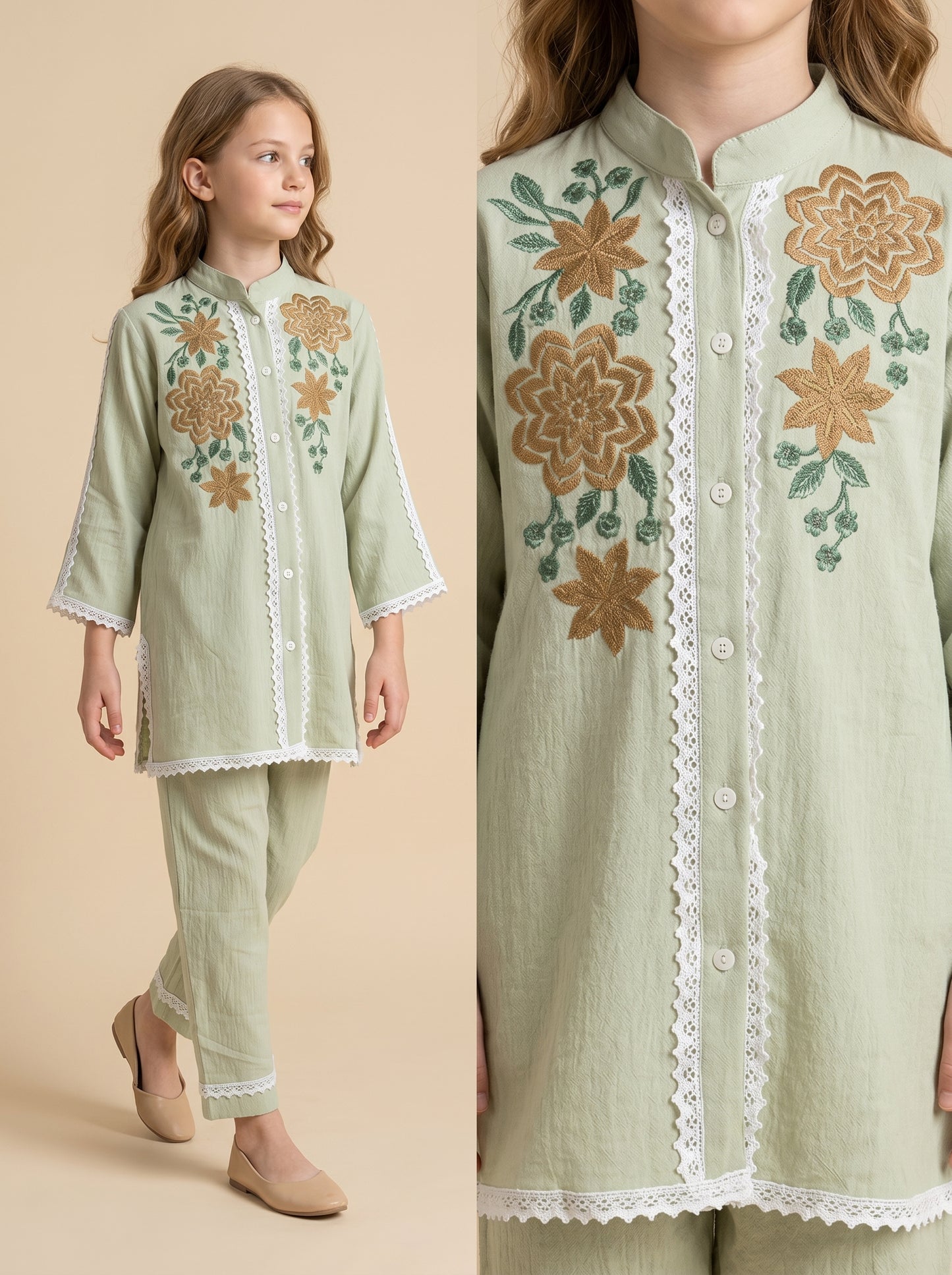 Cotton Embroidery Cord Set 1594 Green