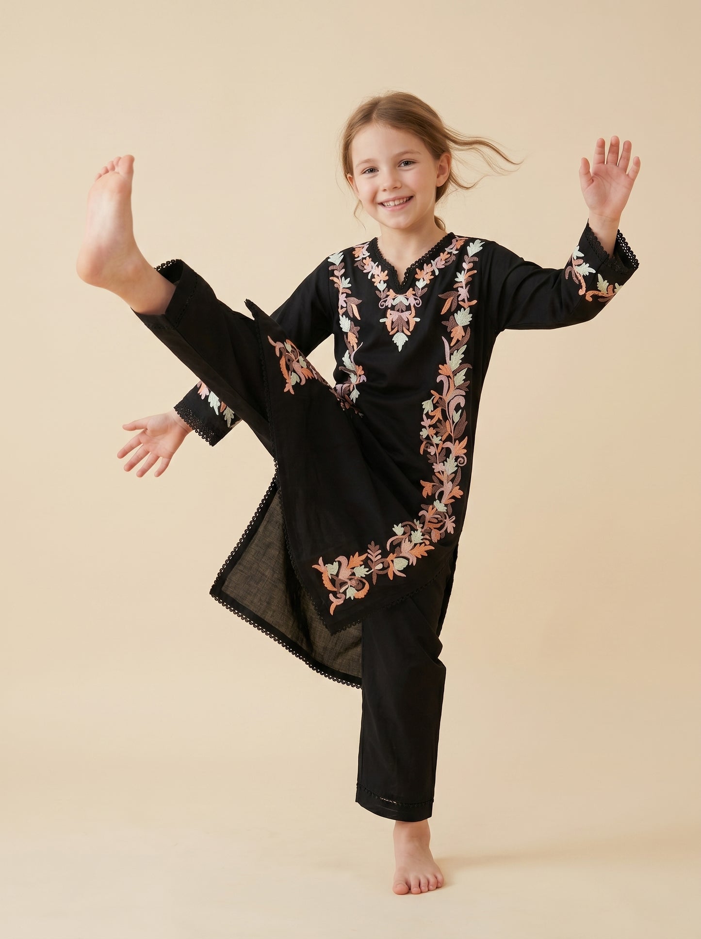 Cotton Embroidery Kurti Set 1595 Black