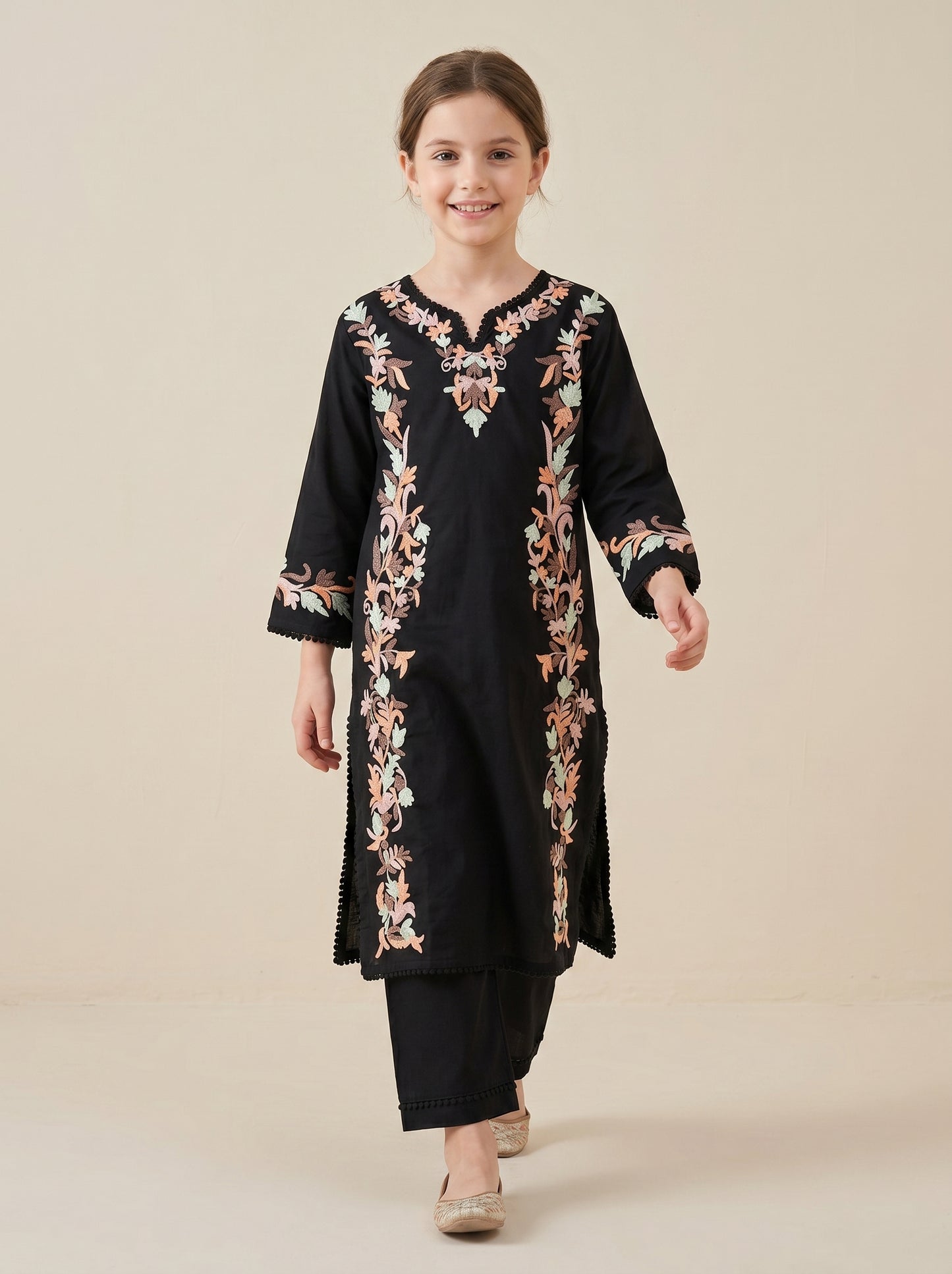 Cotton Embroidery Kurti Set 1595 Black
