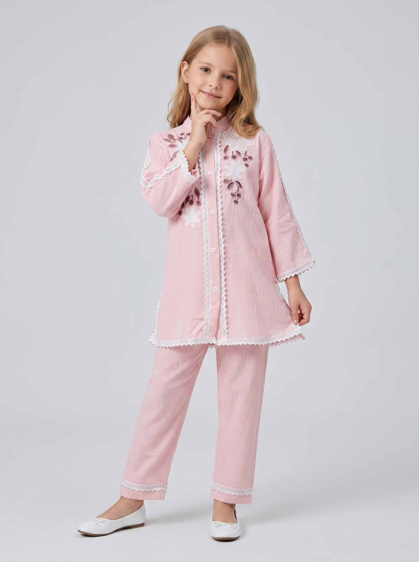 Cotton Embroidery Cord Set 1596 Pink