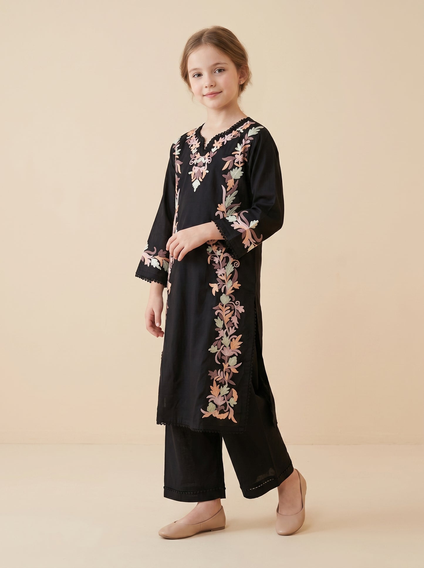 Cotton Embroidery Kurti Set 1595 Black