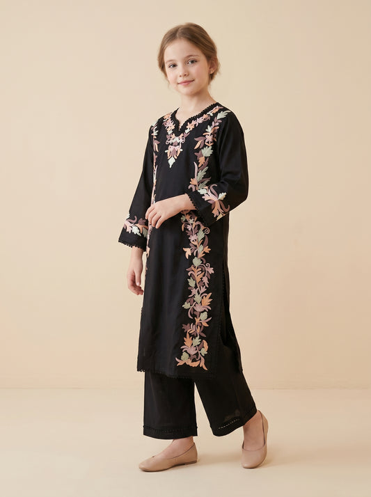 Cotton Embroidery Kurti Set 1595 Black