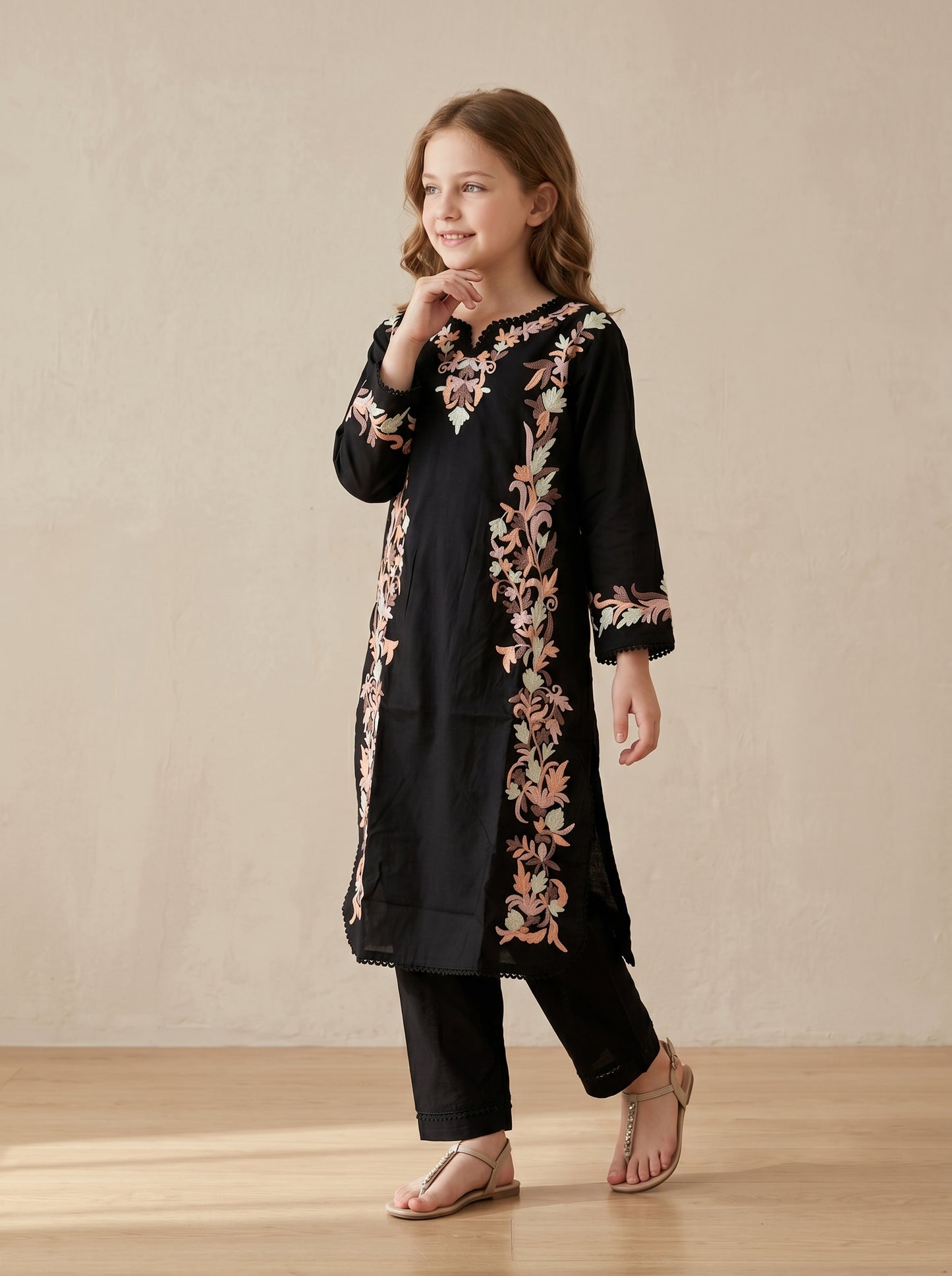 Cotton Embroidery Kurti Set 1595 Black