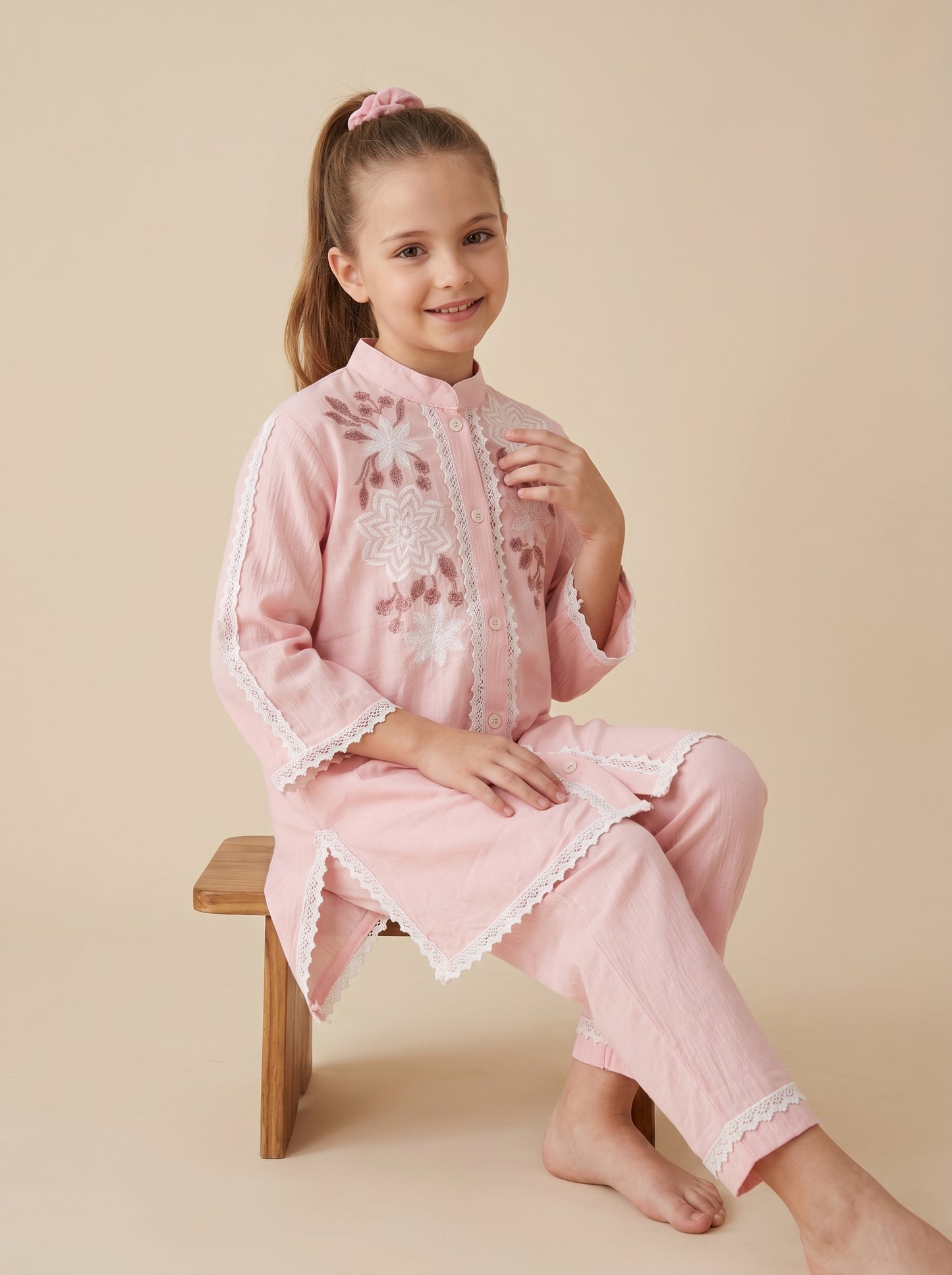 Cotton Embroidery Cord Set 1596 Pink