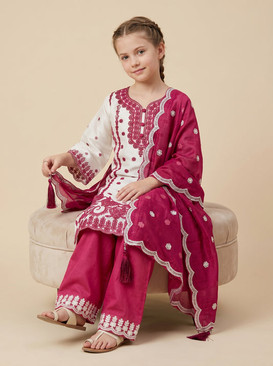 Cotton Embroidery Kurti Set 1600 White