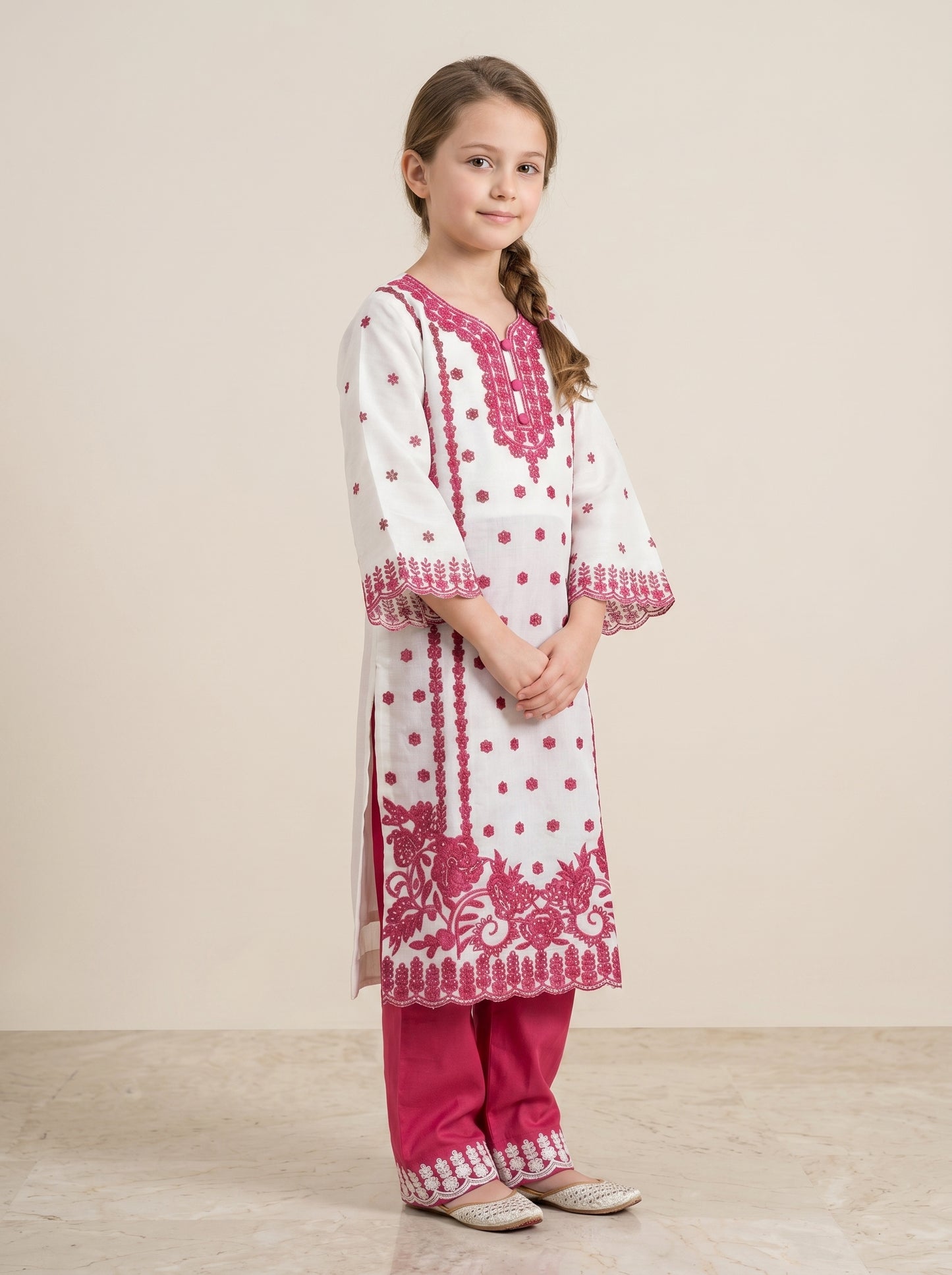 Cotton Embroidery Kurti Set 1600 White