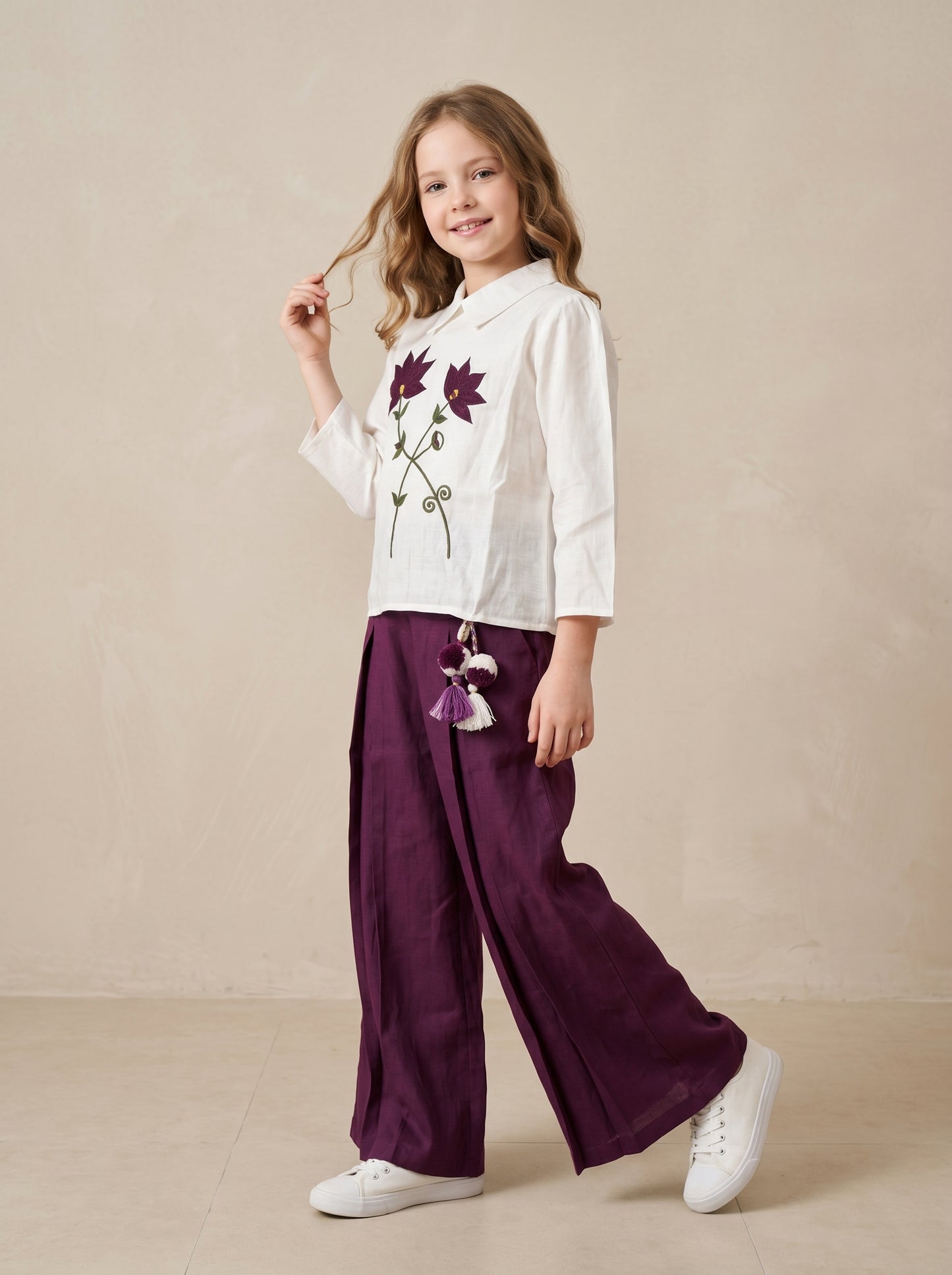 Cotton Embroidery Plazo Set 1601 White And Wine