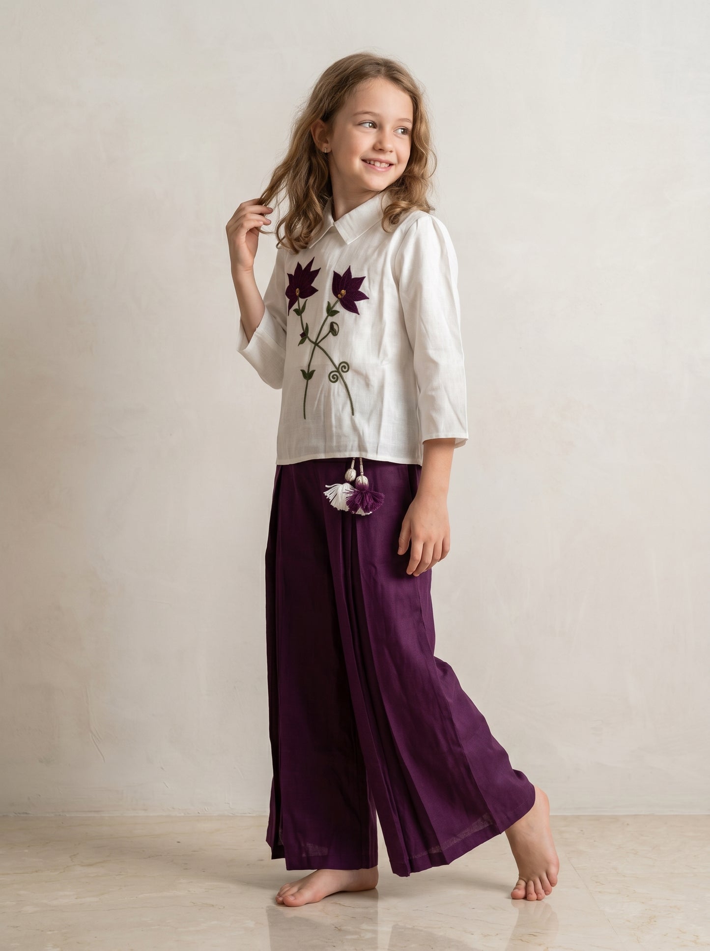 Cotton Embroidery Plazo Set 1601 White And Wine